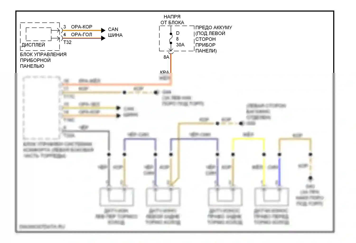 S6 Audi C7 (2012-2014): Электросхема датчика износа тормозов 
