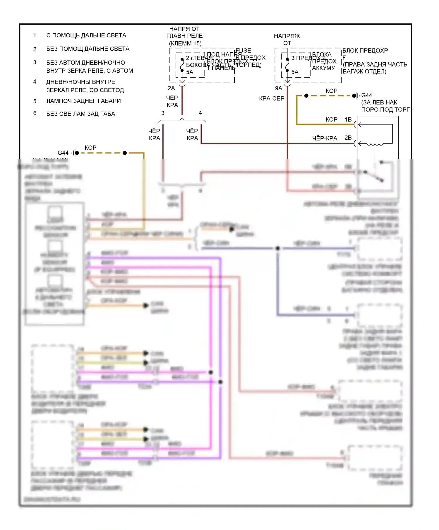 S6 Audi C7 (2012-2014): Электросхема управления зеркалами заднего вида 