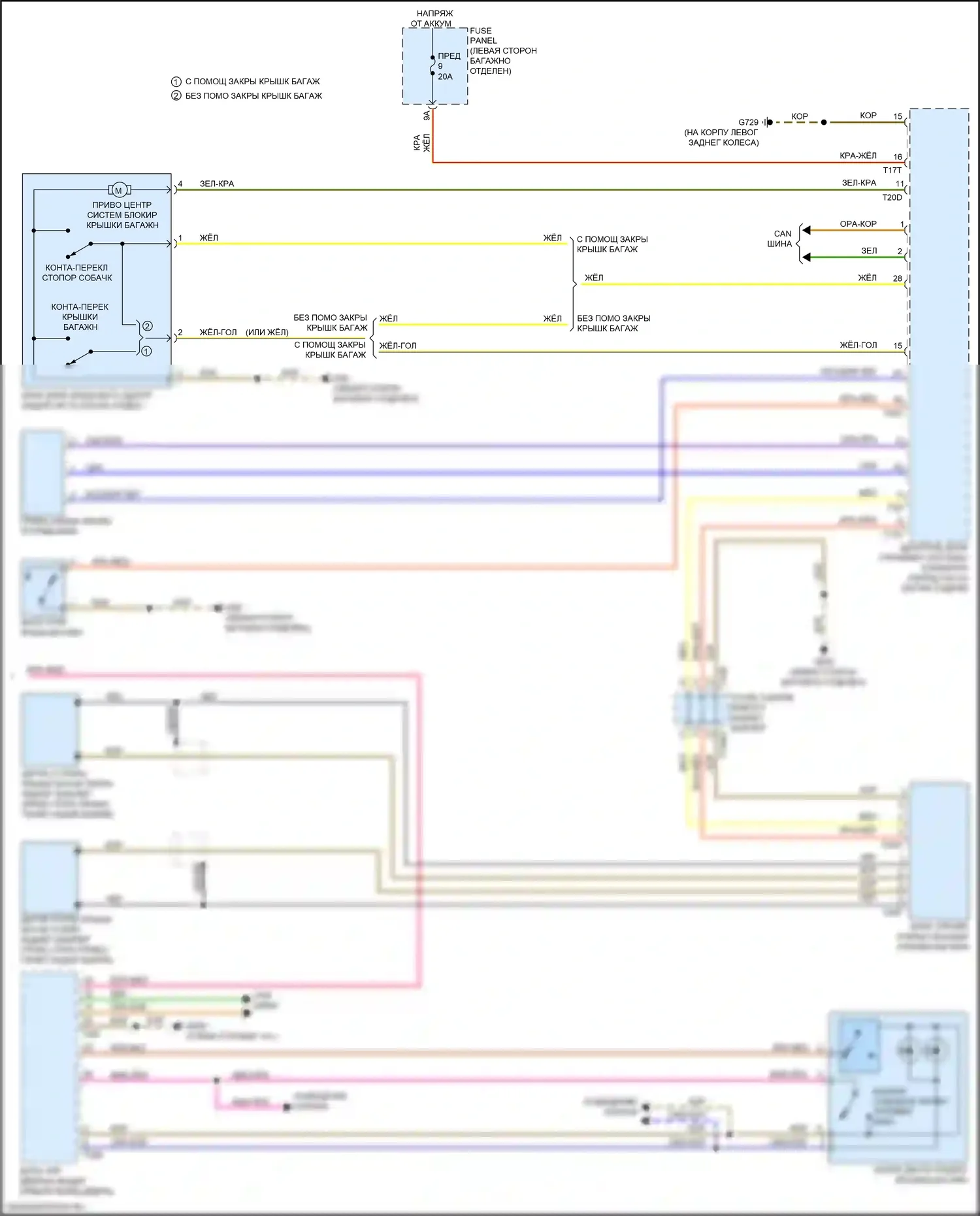 S6 Audi C8 (2019-2024): Электросхема открытия багажника и лючка топливного бака (2 из 2) 