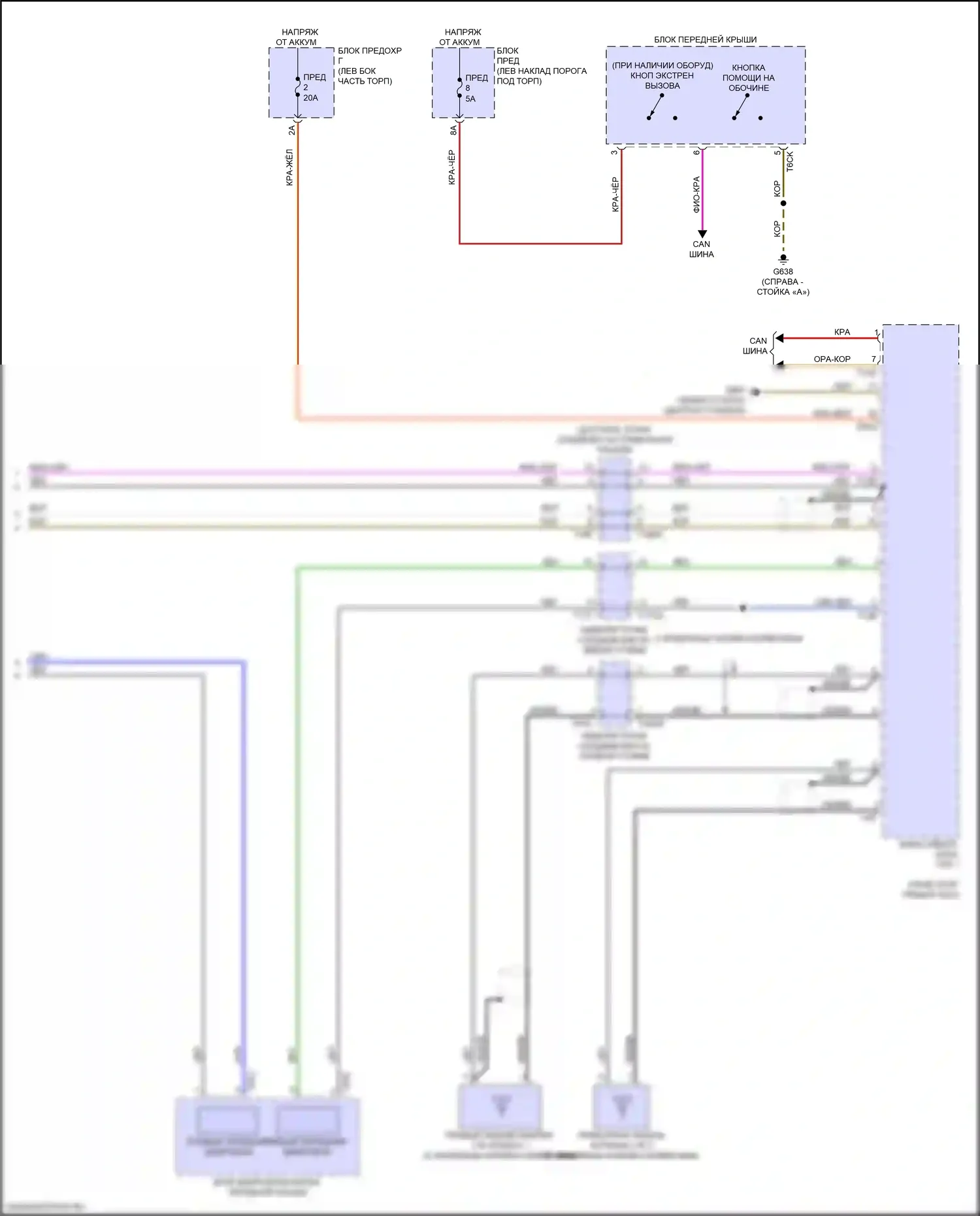 S6 Audi C8 (2019-2024): Электросхема экстренного вызова, с подключением плюс (2 из 2) 