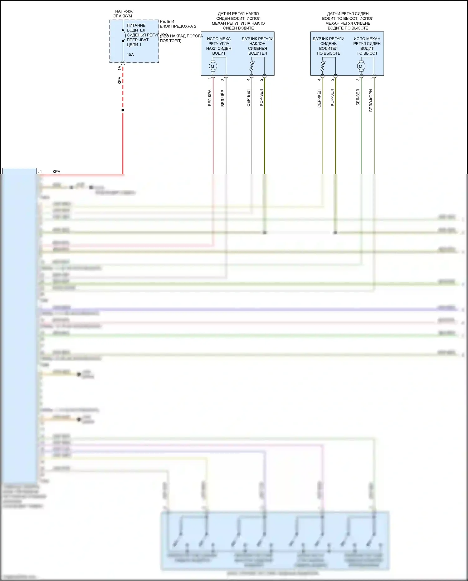 S7 Audi 4K (2019-2024): Электросхема сиденья водителя с памятью, без комфортных сидений и вентиляции сидений (1 из 2) 