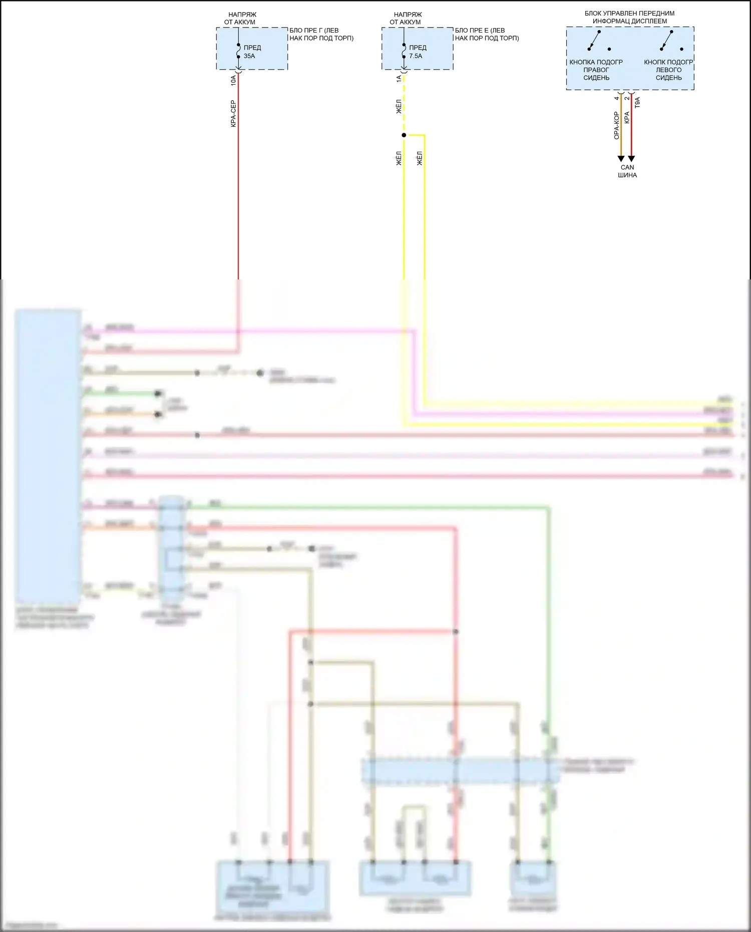 S7 Audi 4K (2019-2024): Электросхема передних обогреваемых сидений, с вентиляцией (1 из 2) 
