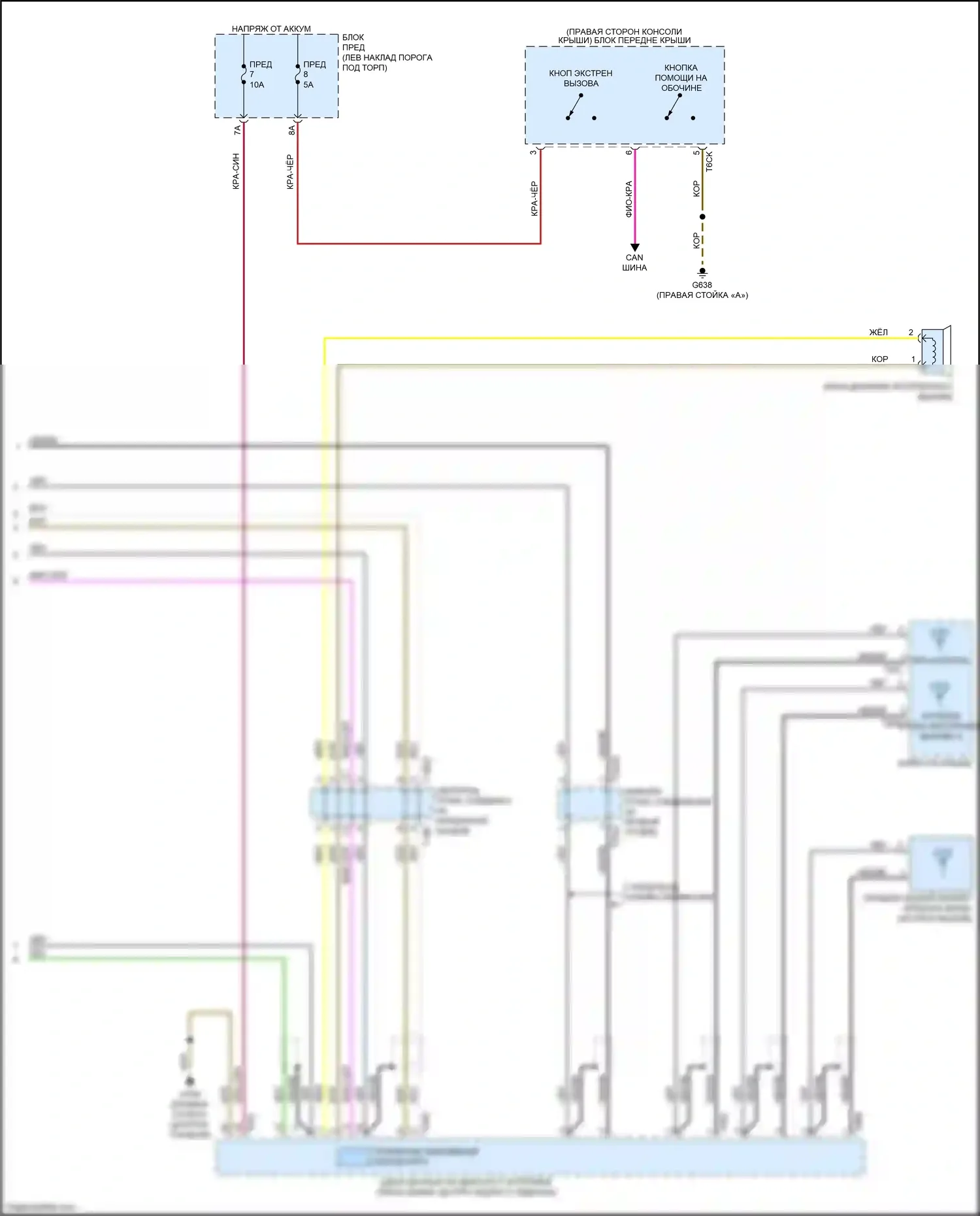 S7 Audi 4K (2019-2024): Электросхема экстренного вызова, без подключения плюс (2 из 2) 