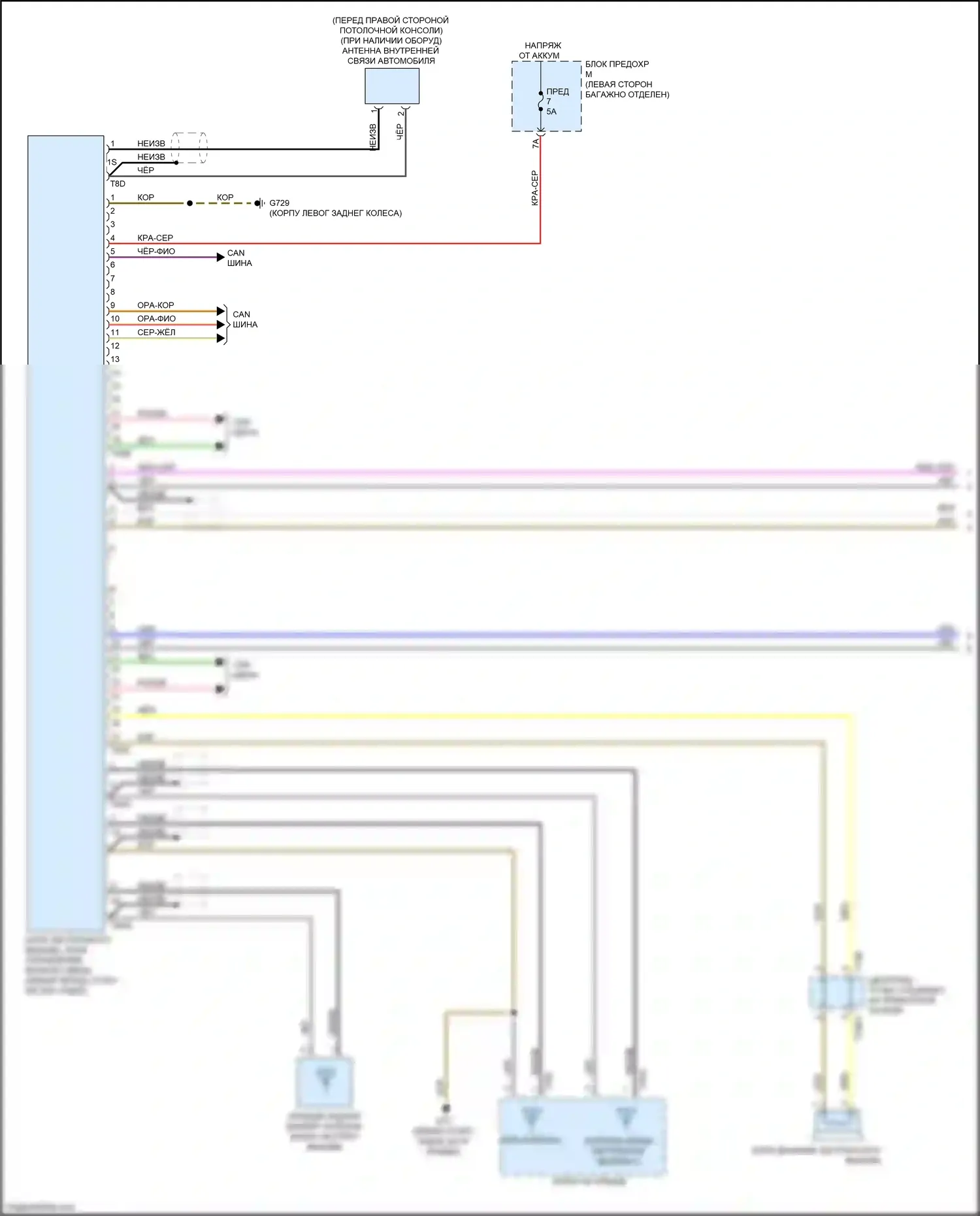 S7 Audi 4K (2019-2024): Электросхема экстренного вызова с функцией «подключение плюс» (1 из 2) 