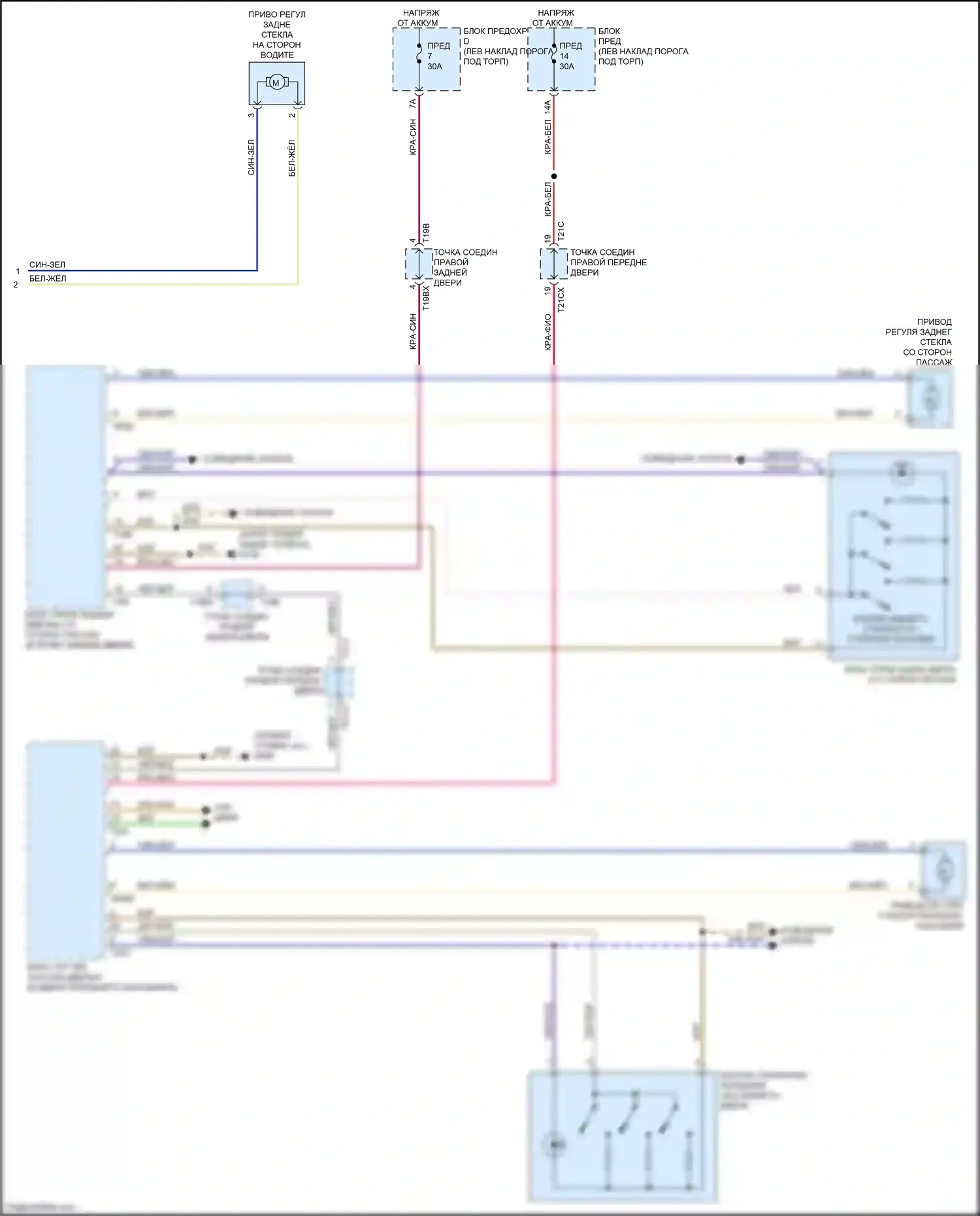S7 Audi 4K (2019-2024): Электросхема стеклоподъемников (2 из 2) 