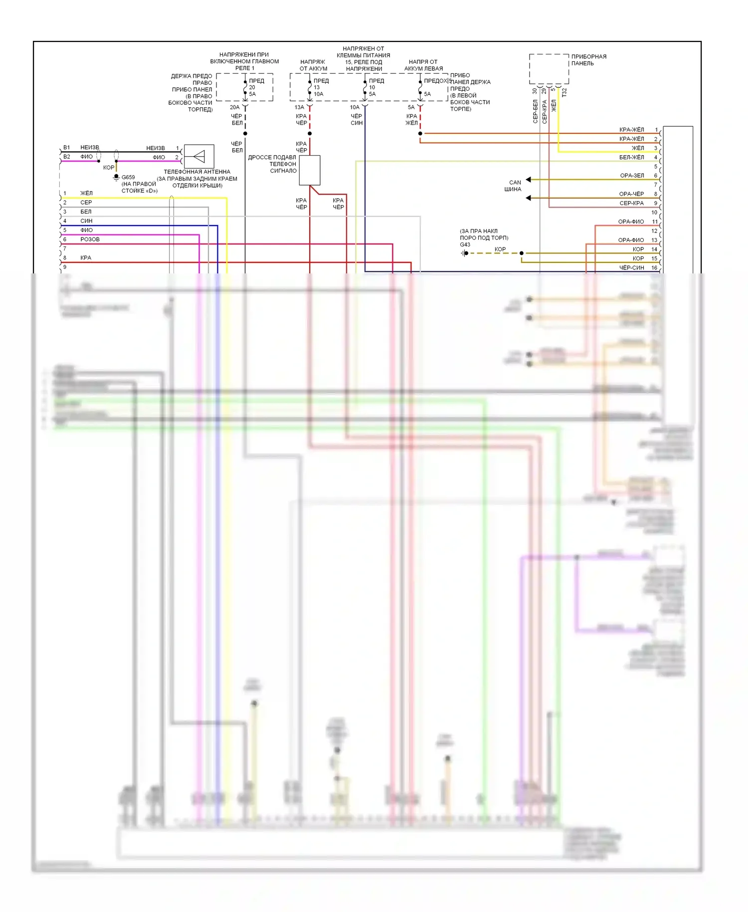 S8 Audi D3 рестайлинг (2007-2011): Электросхема мультимедийного интерфейса, базовая магнитола (4 из 4) 