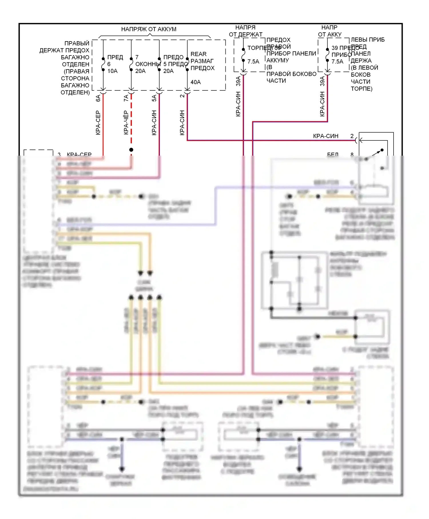 S8 Audi D3 рестайлинг (2007-2011): Электросхема подогрева стекол 