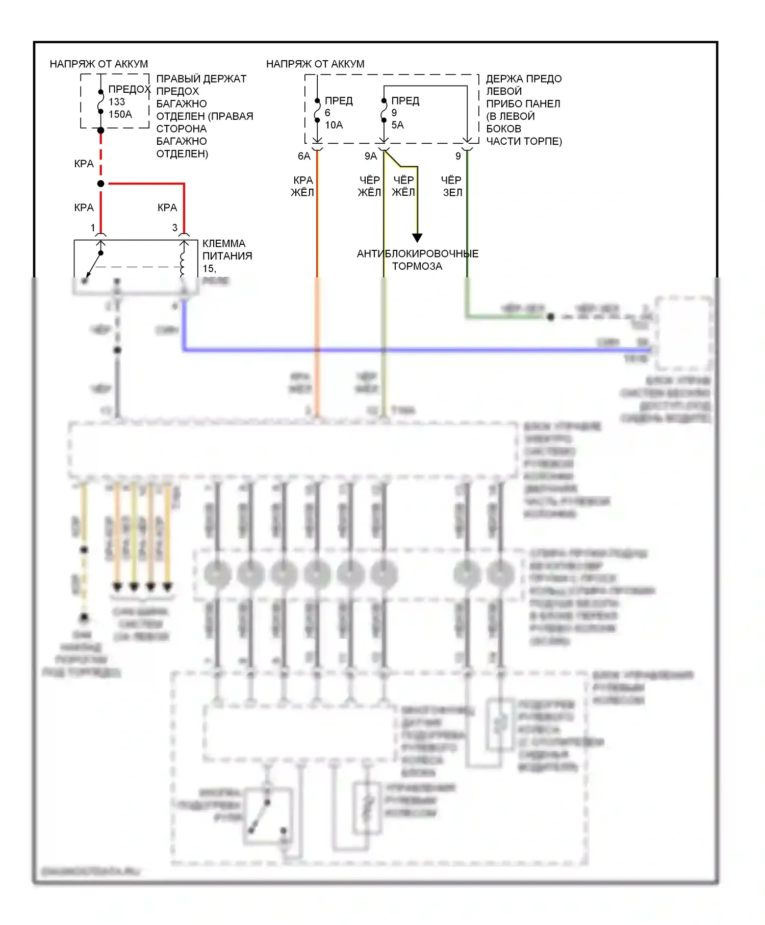 S8 Audi D3 рестайлинг (2007-2011): Электросхема рулевого колеса с подогревом 
