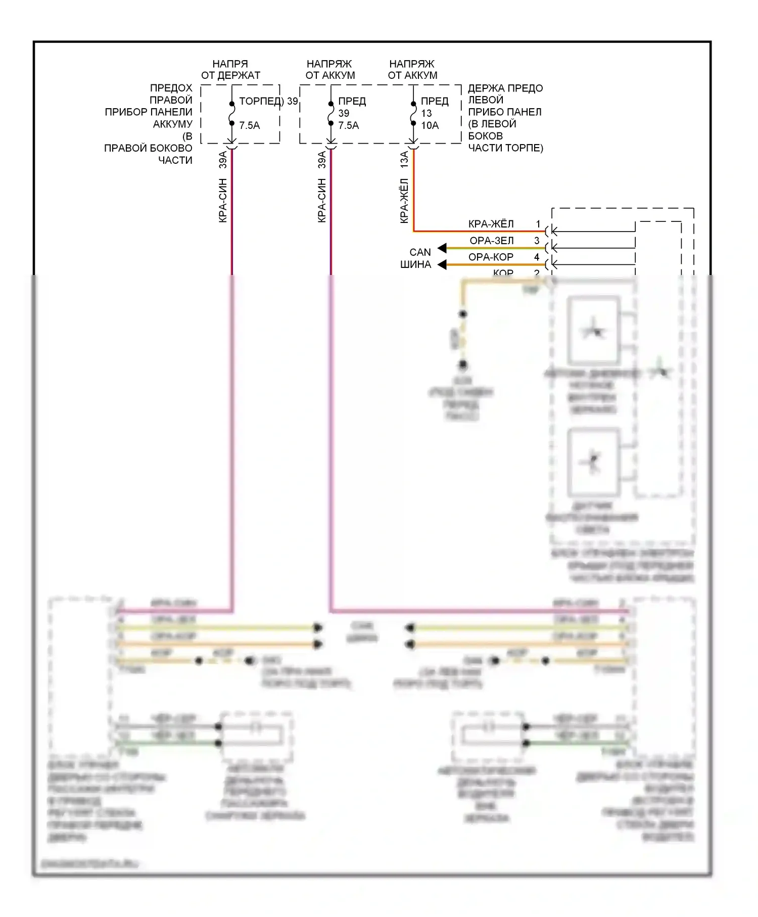 S8 Audi D3 рестайлинг (2007-2011): Электросхема автоматического дневного/ночного зеркала 