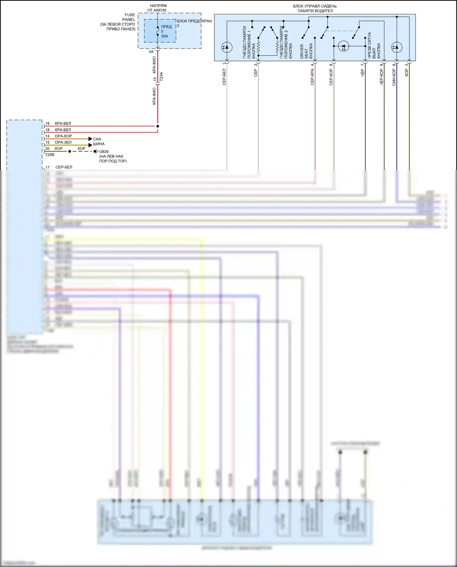 S8 Audi D4 рестайлинг (2013-2018): Электросхема памяти зеркал (1 из 2) 