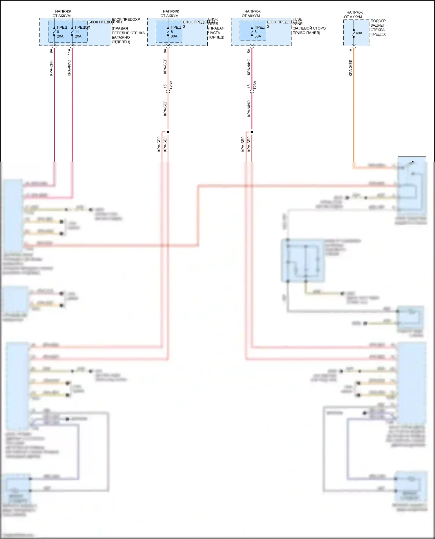 S8 Audi D4 рестайлинг (2013-2018): Электросхема заднего подогрева и обогреваемых зеркал 