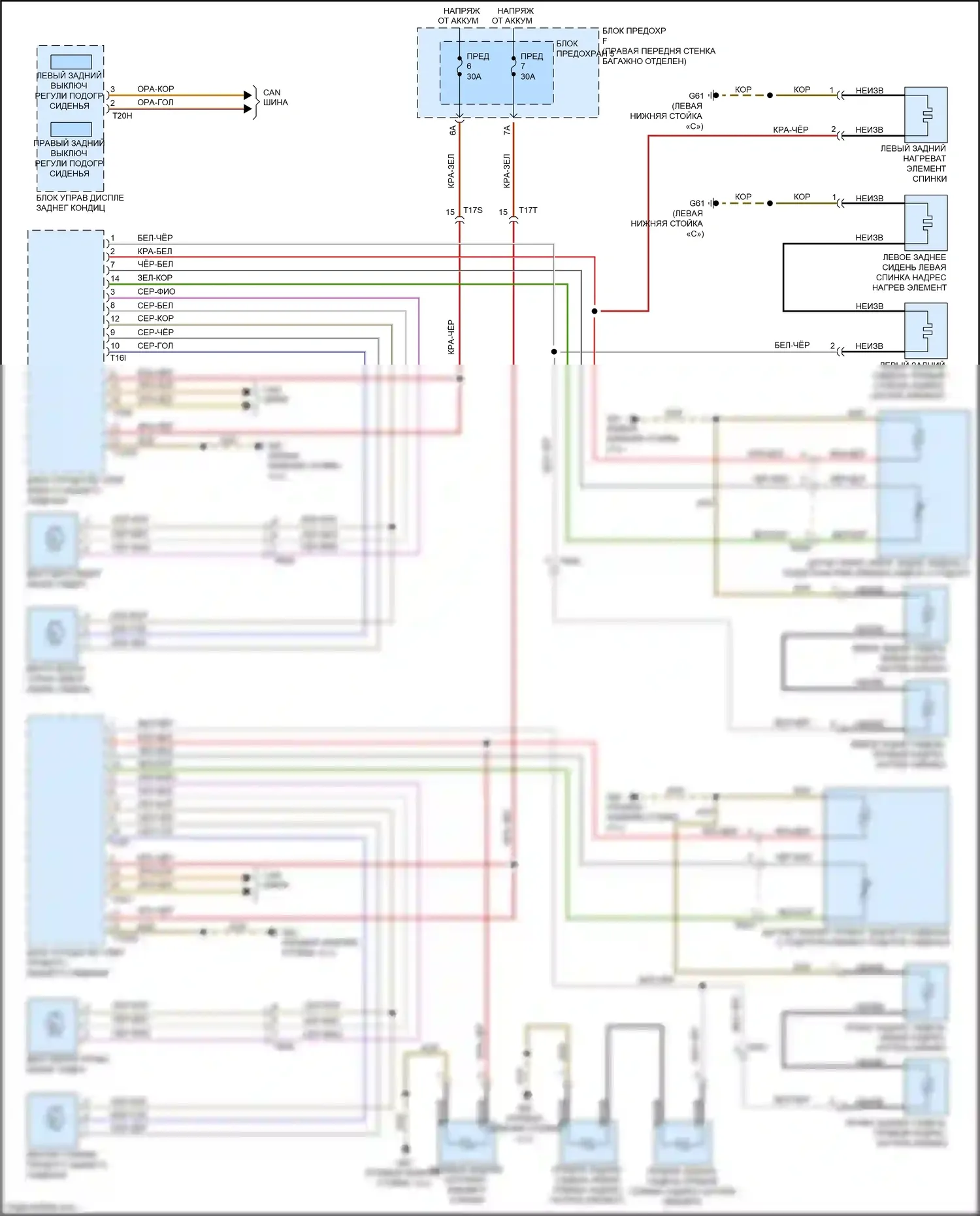 S8 Audi D4 рестайлинг (2013-2018): Электросхема обогреваемых сидений, с памятью 