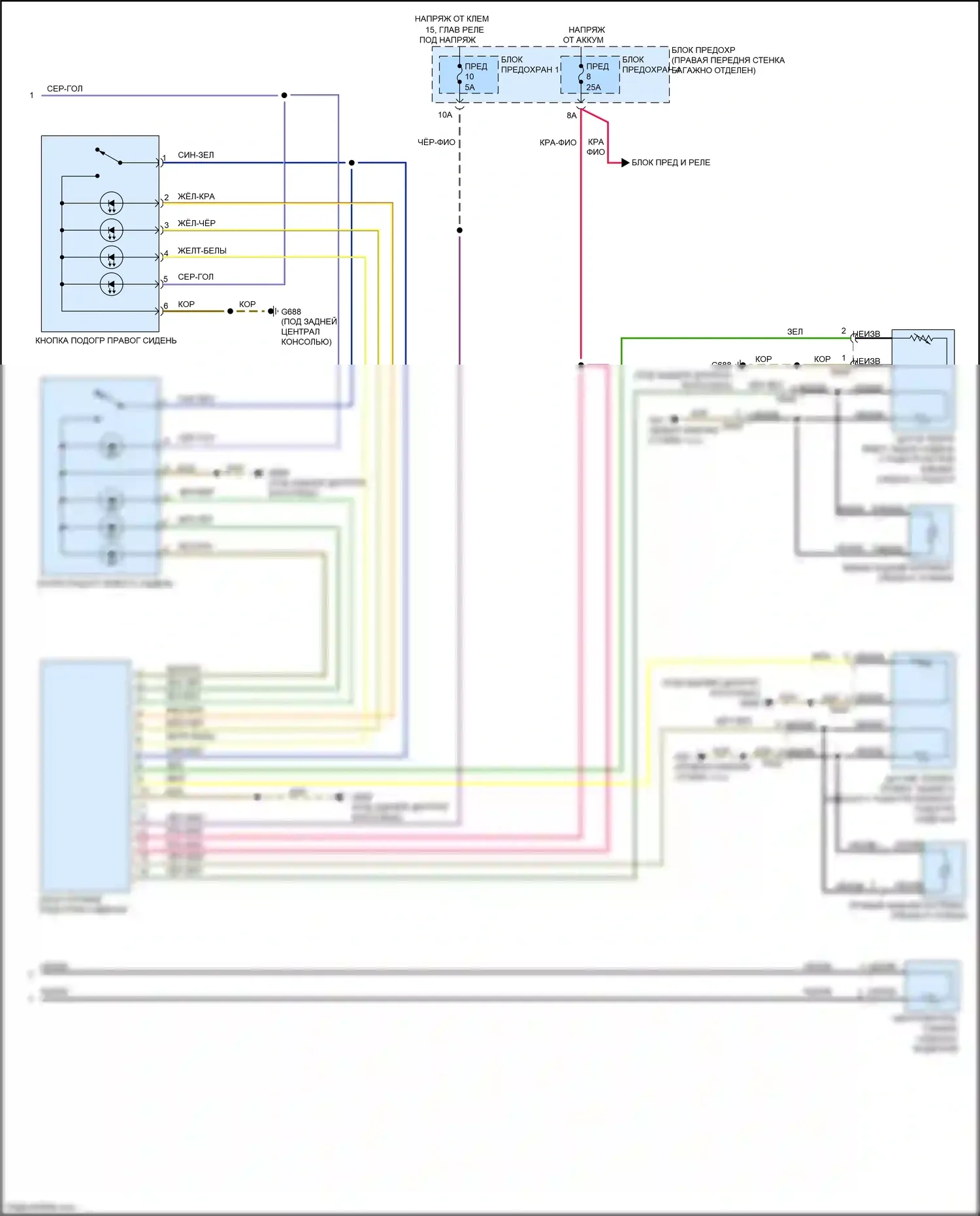 S8 Audi D4 рестайлинг (2013-2018): Электросхема подогрева сидений, без памяти (3 из 3) 