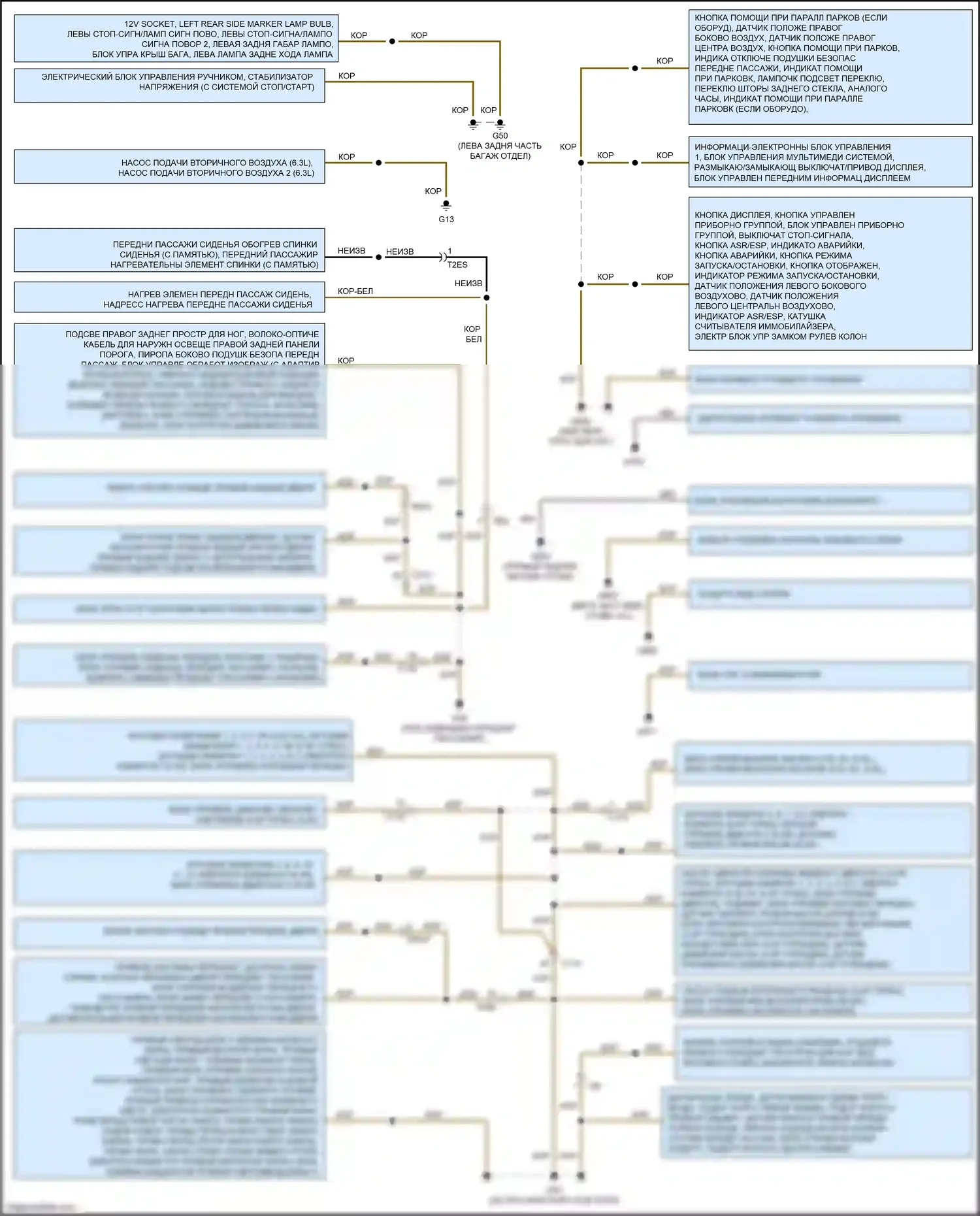 S8 Audi D4 рестайлинг (2013-2018): Электросхема точек подключения масс (2 из 3) 