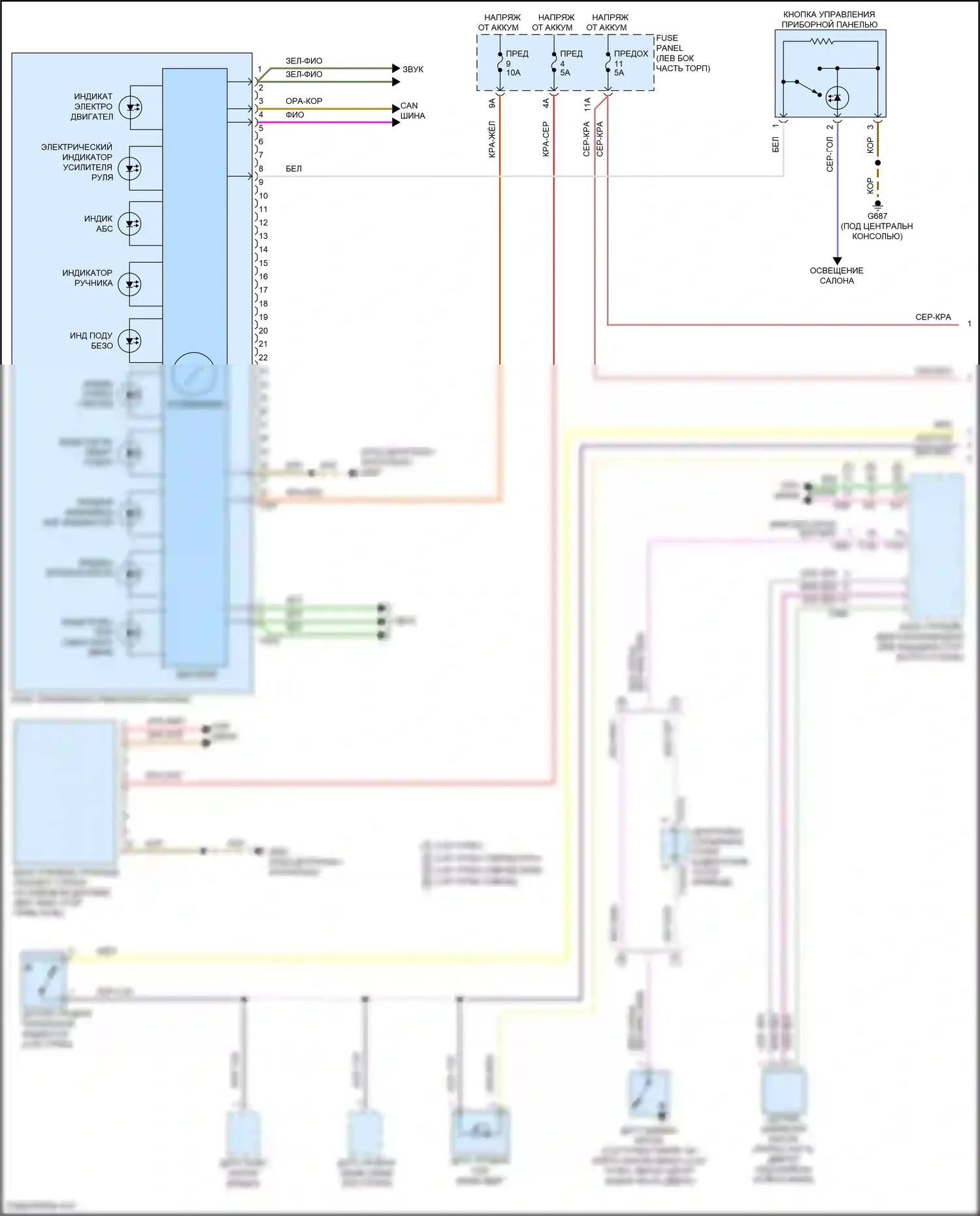 SQ5 Sportback Audi FY (2020-2024): Электросхема приборной панели, без дисплея активной информации fpk (1 из 2) 