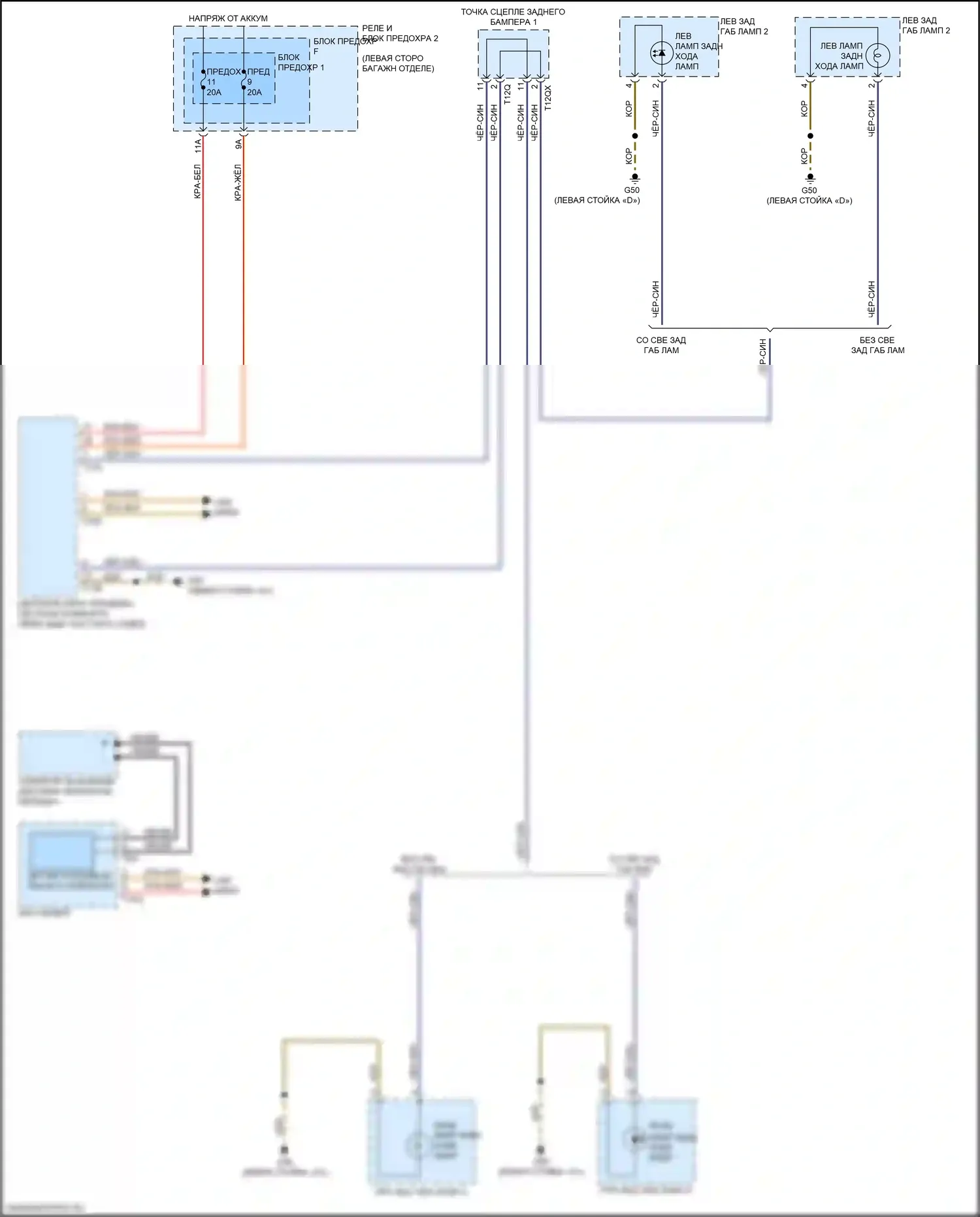 SQ5 Audi II (2017-2020): Электросхема фонарей заднего хода 
