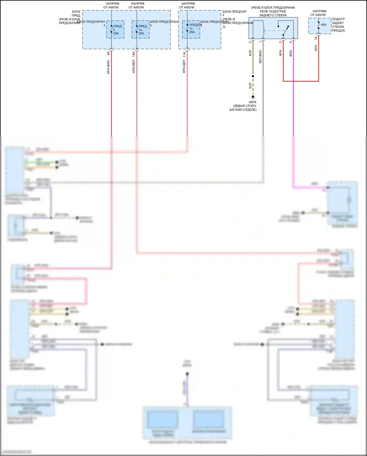 SQ7 Audi 4M рестайлинг (2019-2024): Электросхема заднего подогрева и обогреваемых зеркал 
