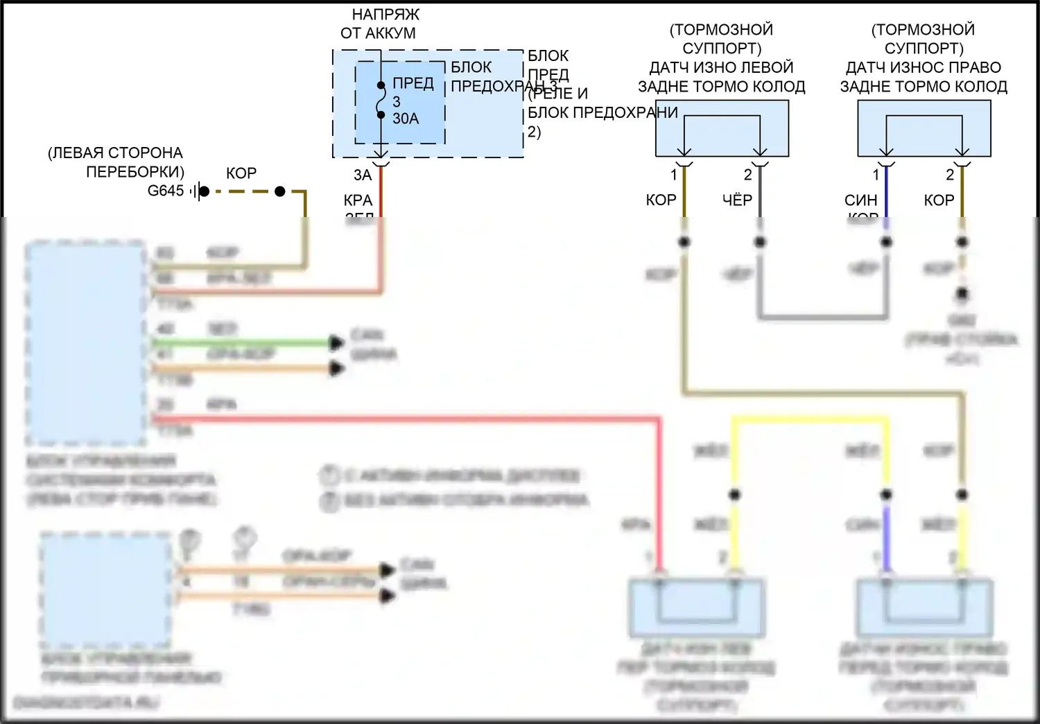 SQ7 Audi 4M рестайлинг (2019-2024): Электросхема датчика износа тормозов 