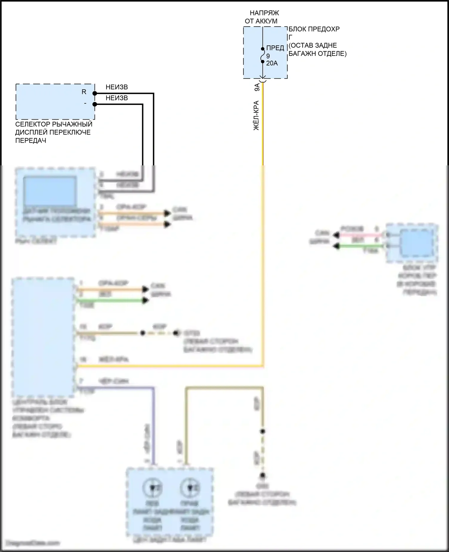 SQ8 Audi I рестайлинг (2023-2024): Электросхема фонарей заднего хода 