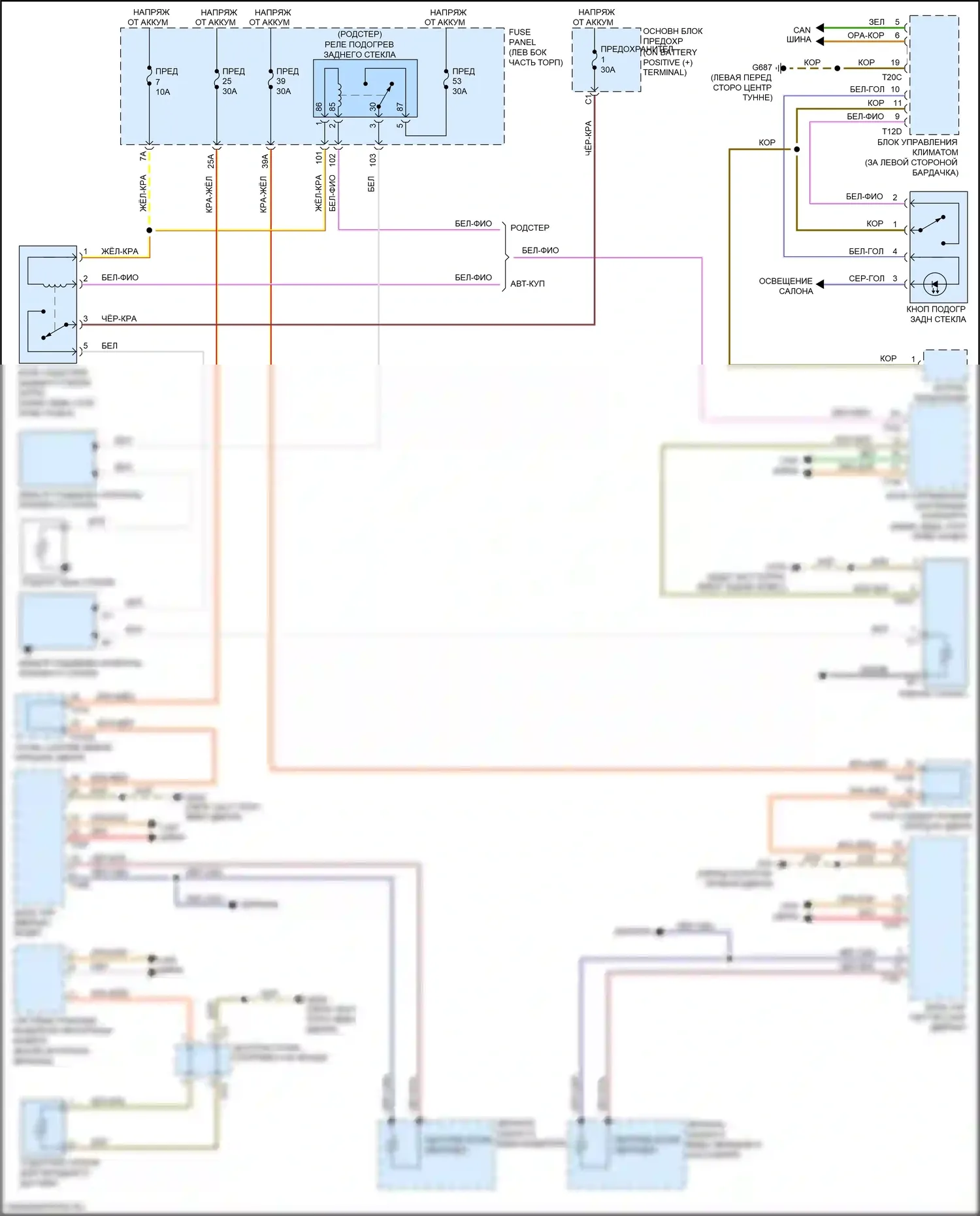 TT RS Audi 8S рестайлинг (2019-2024): Электросхема подогрева стекол 
