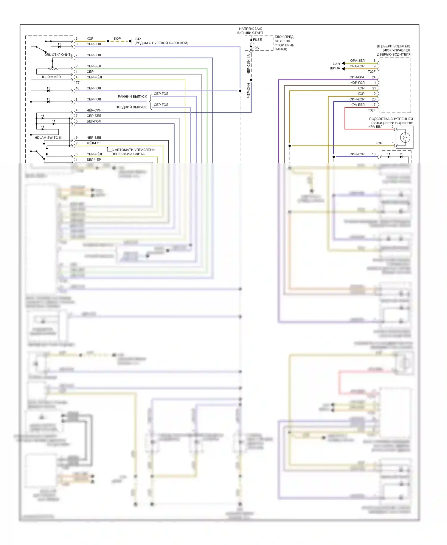 TT Audi 8J (2006-2010): Электросхема подсветки приборной панели 