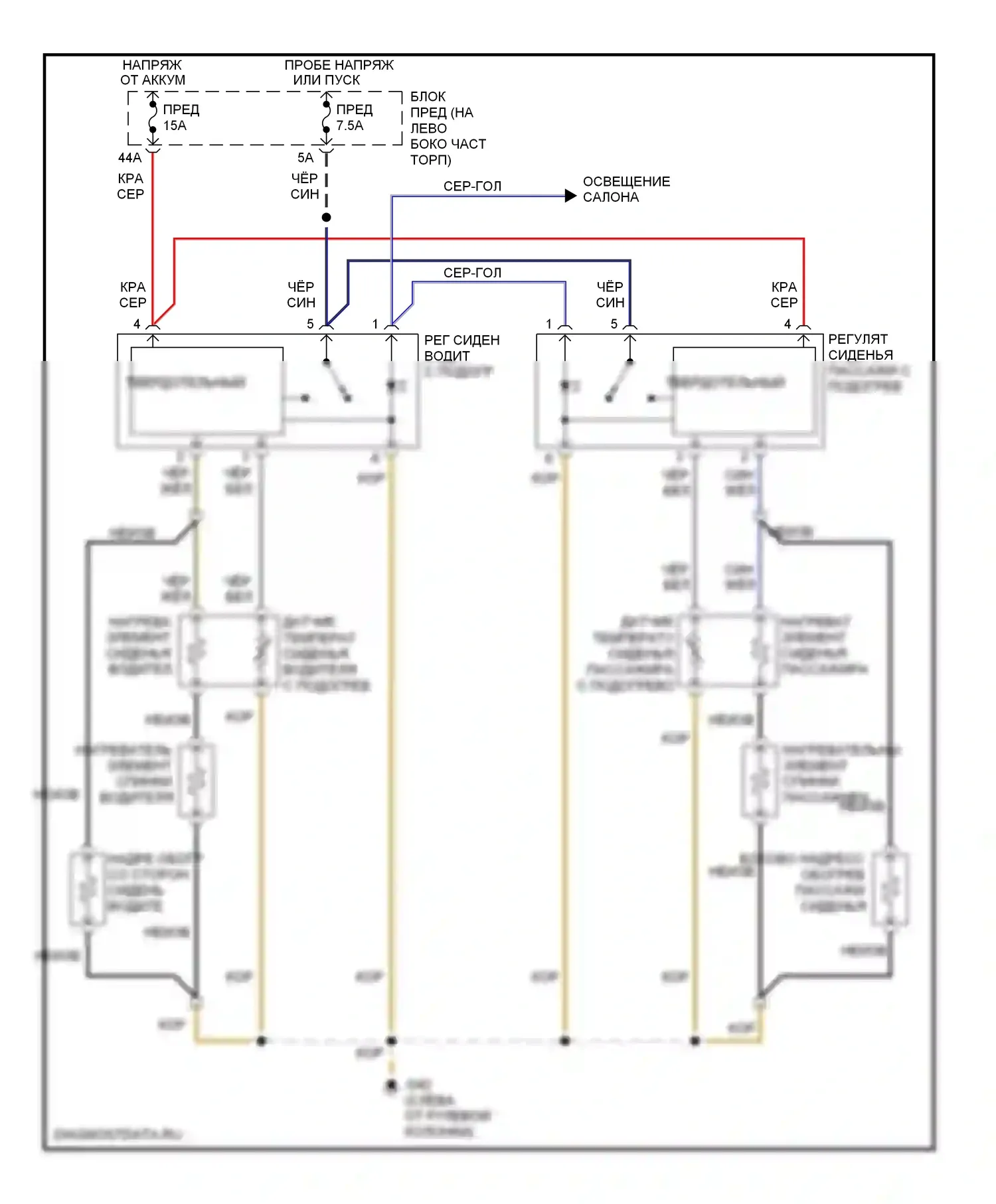 TT Audi 8N рестайлинг (2003-2006): Электросхема обогреваемых сидений 