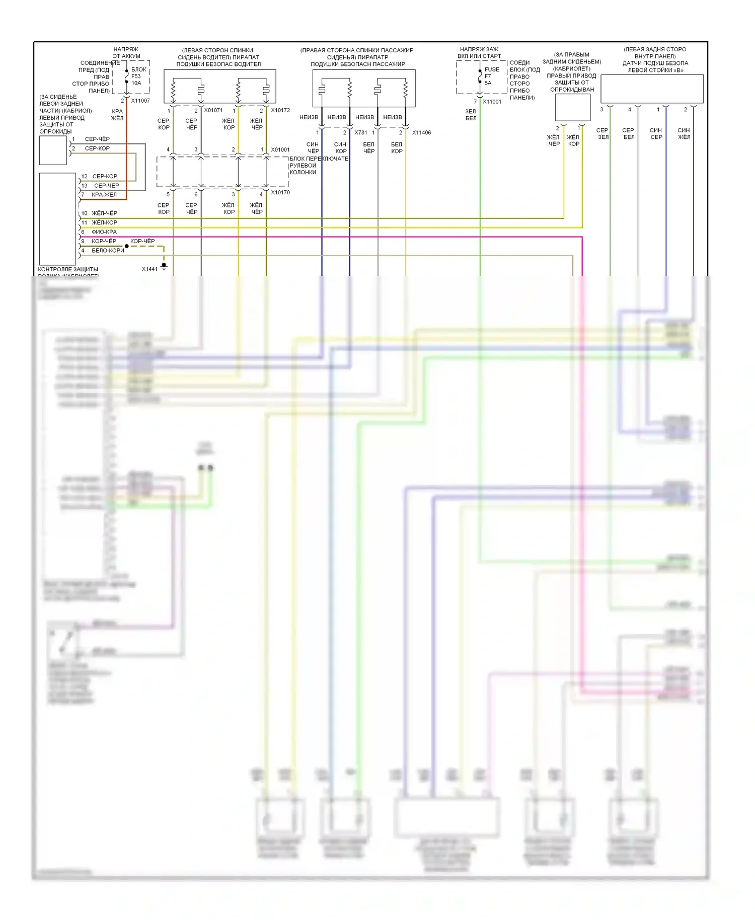 1 серия BMW E81/E82/E87/E88 рестайлинг 2 (2011-2014): Электросхема подушек безопасности (1 из 2) 