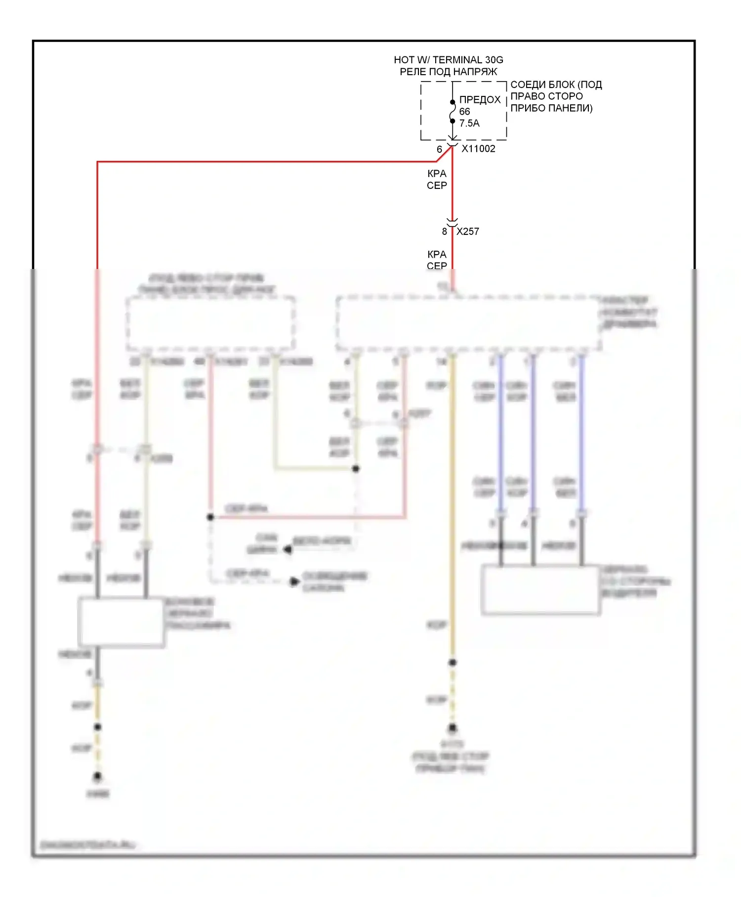 1 серия BMW F20/F21 (2011-2015): Электросхема памяти зеркал, без обогреваемых зеркал 