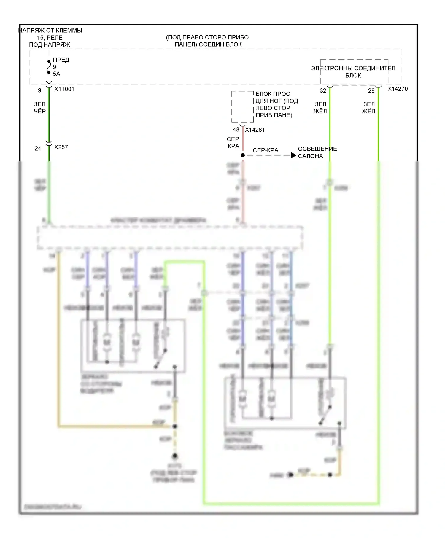 1 серия BMW F20/F21 (2011-2015): Электросхема памяти зеркал, с подогревом зеркал 