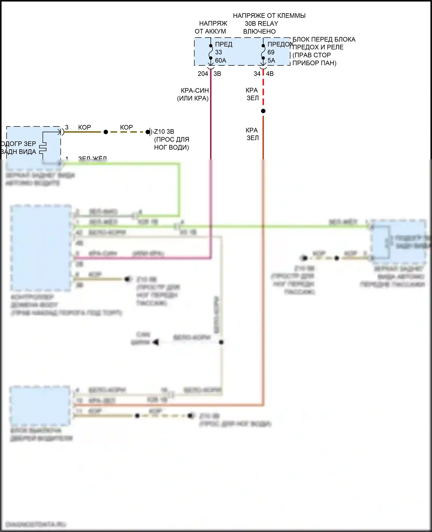 2 серия Gran Coupe BMW F44 (2019-2024): Электросхема обогреваемых зеркал, без функции шины lin 