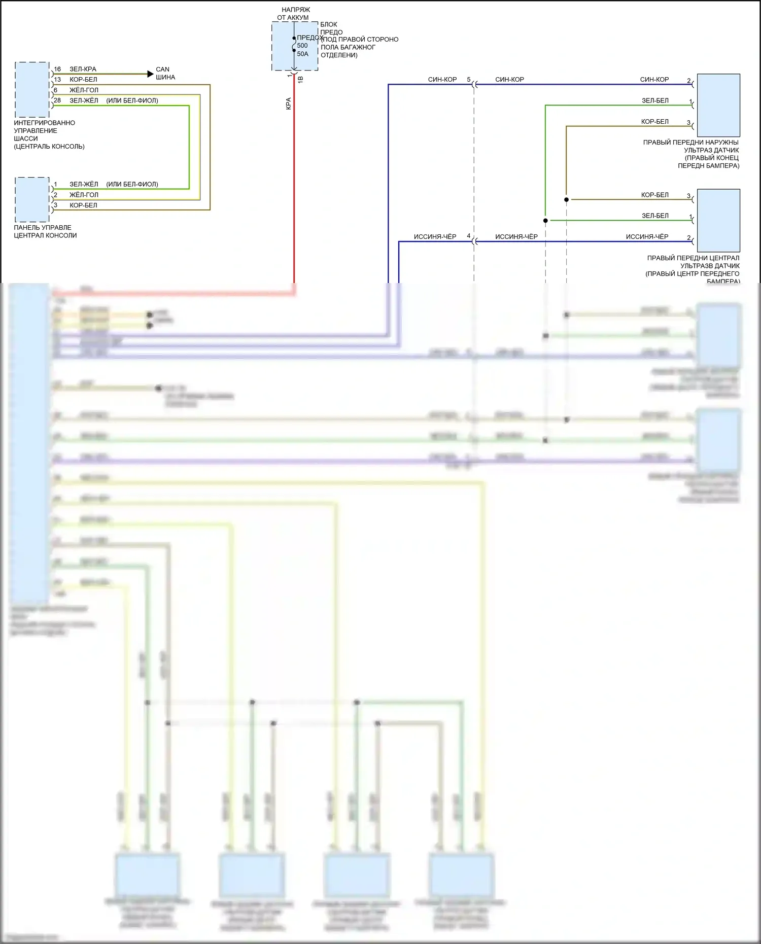 2 серия BMW F22/F23 рестайлинг (2017-2021): Электросхема парктроника, без парковочного маневрирующего помощника 