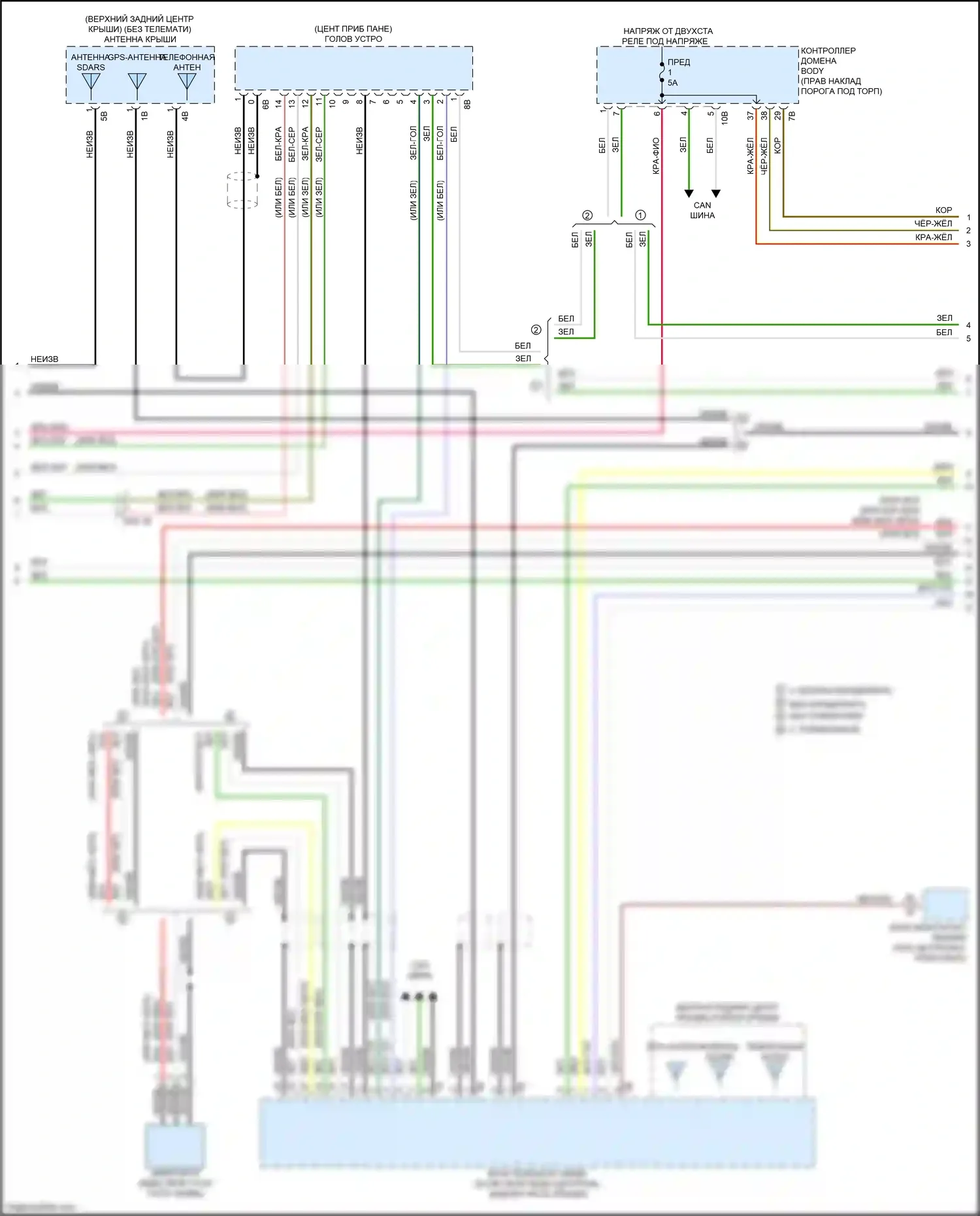 2 серия BMW G42 (2021-2024): Электросхема магнитолы, средний уровень (2 из 6) 