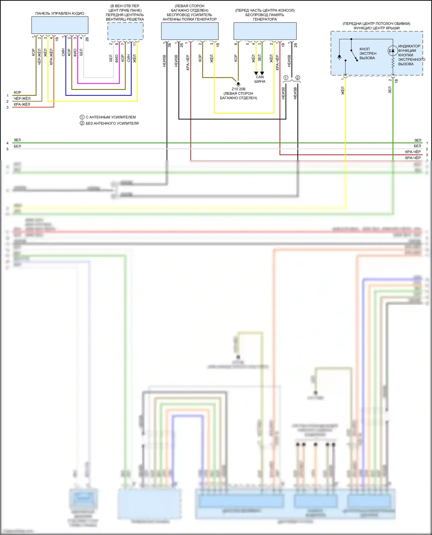 2 серия BMW G42 (2021-2024): Электросхема магнитолы, средний уровень (3 из 6) 