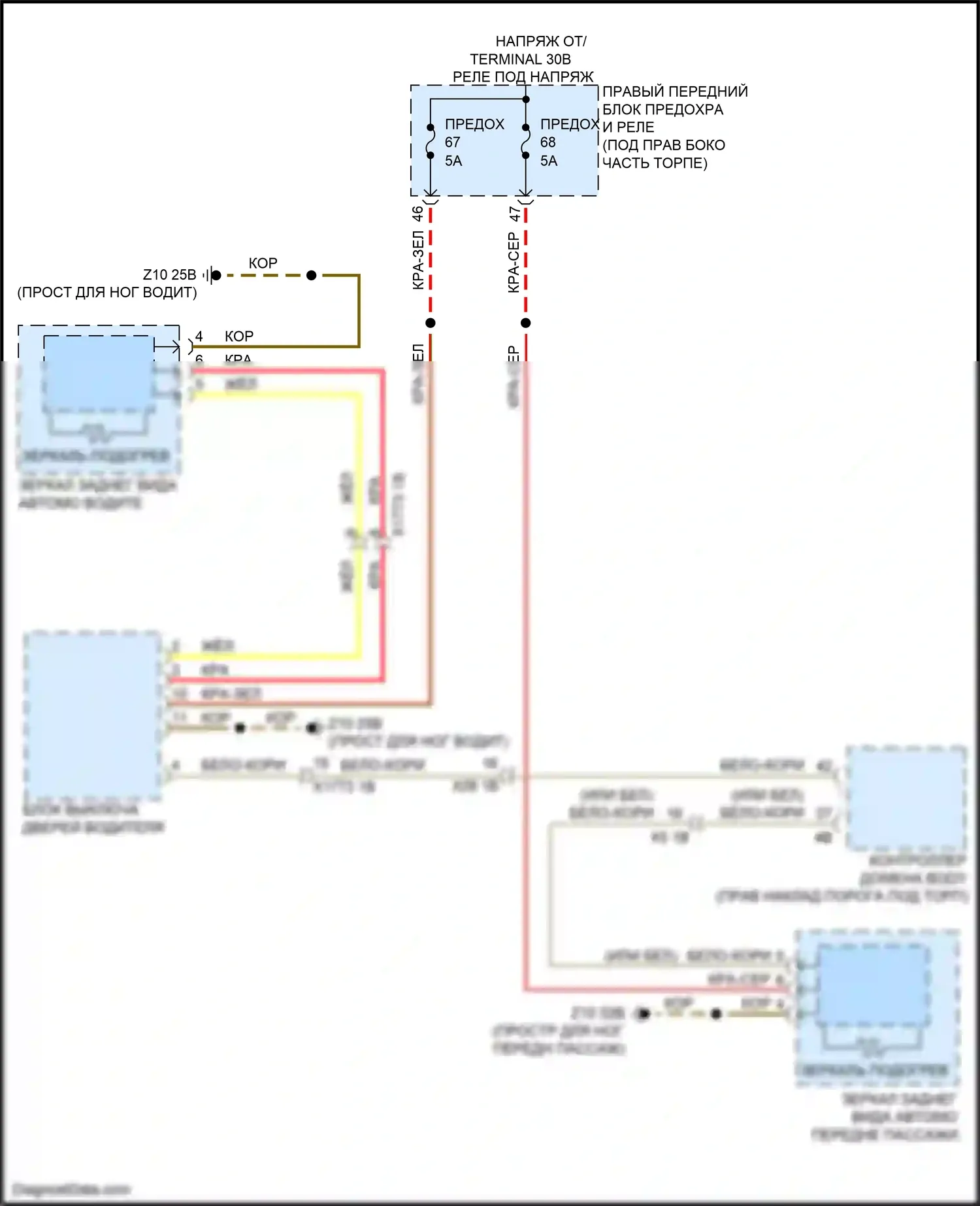 2 серия BMW G42 (2021-2024): Электросхема обогреваемых зеркал, с функцией шины lin 