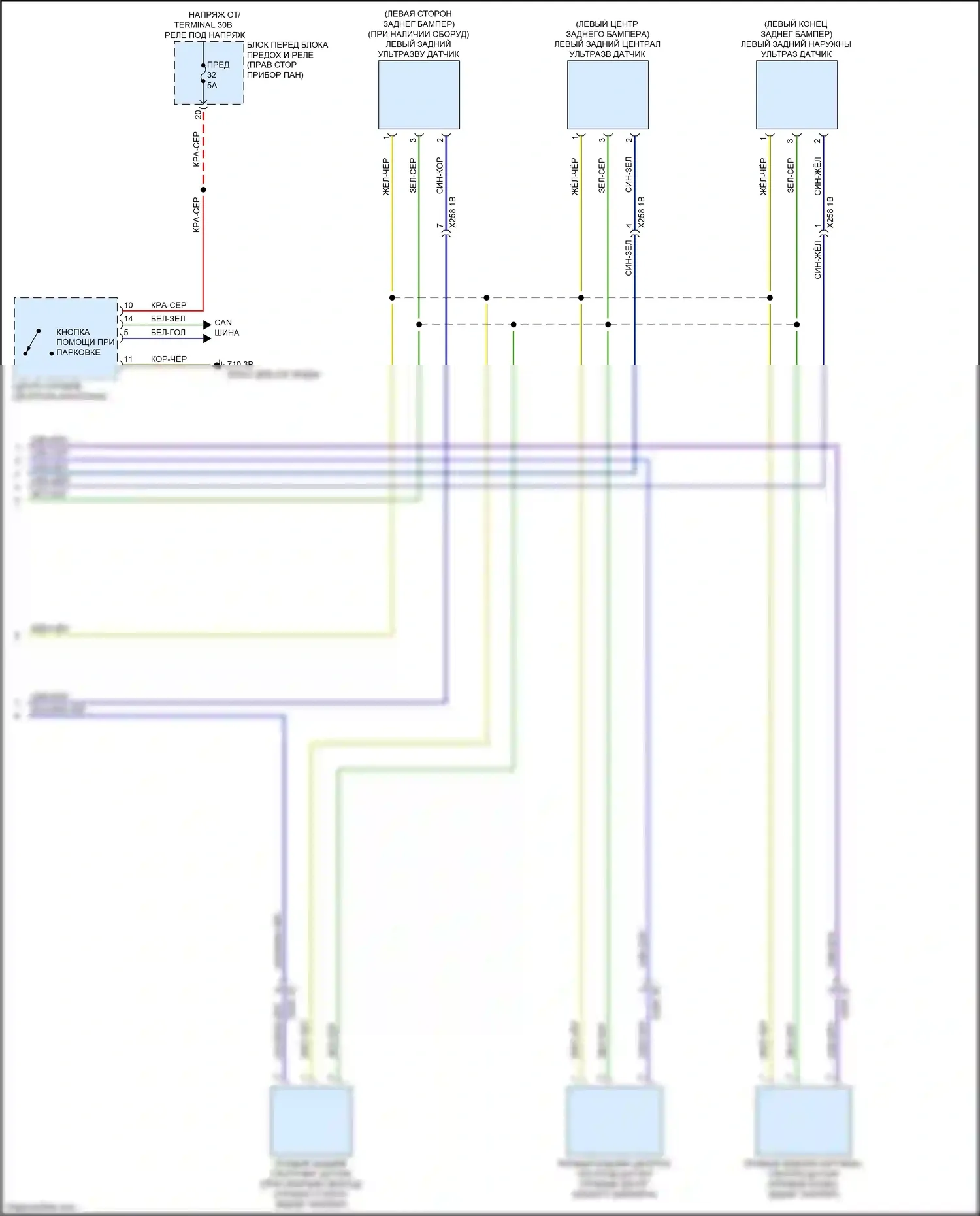 2 серия BMW G42 (2021-2024): Электросхема парктроника (2 из 2) 