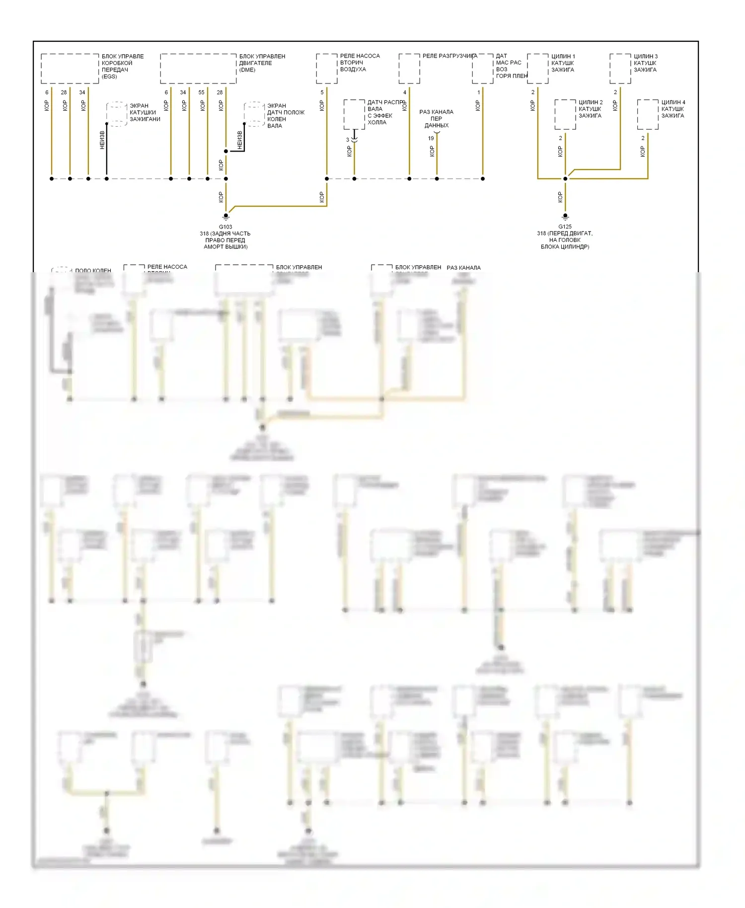 3 серия BMW E36 (1990-2000): Электросхема точек подключения масс (3 из 4) 