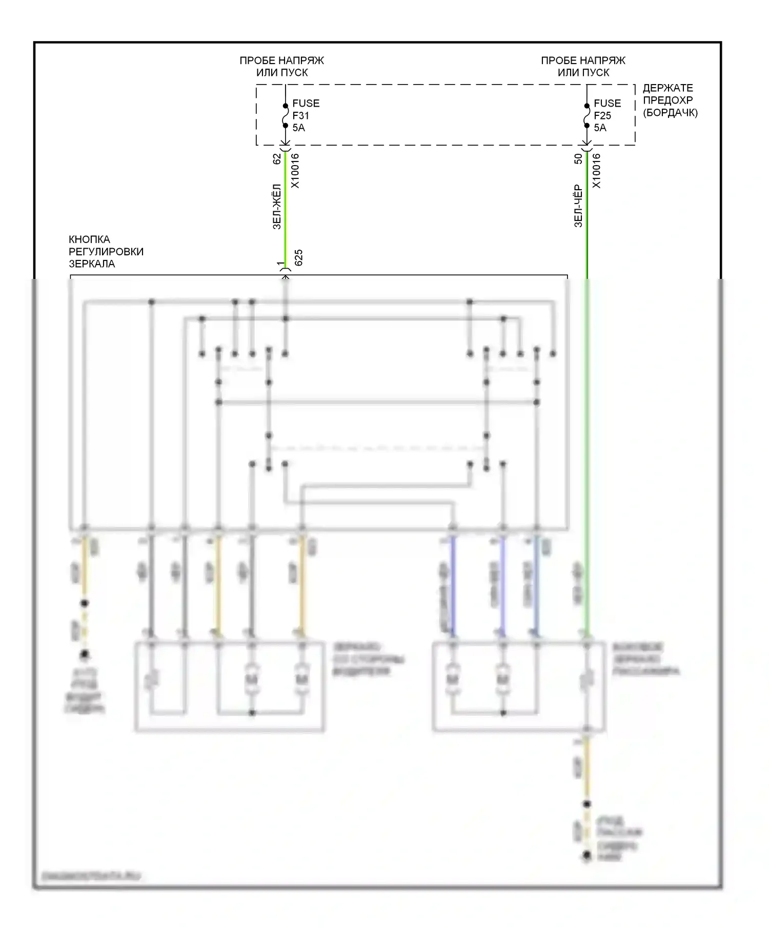 3 серия BMW E46 рестайлинг (2001-2006): Электросхема управления зеркалами заднего вида 