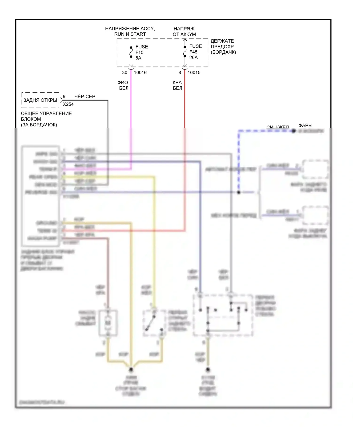 3 серия BMW E46 (1998-2003): Электросхема задних дворников и омывателей 