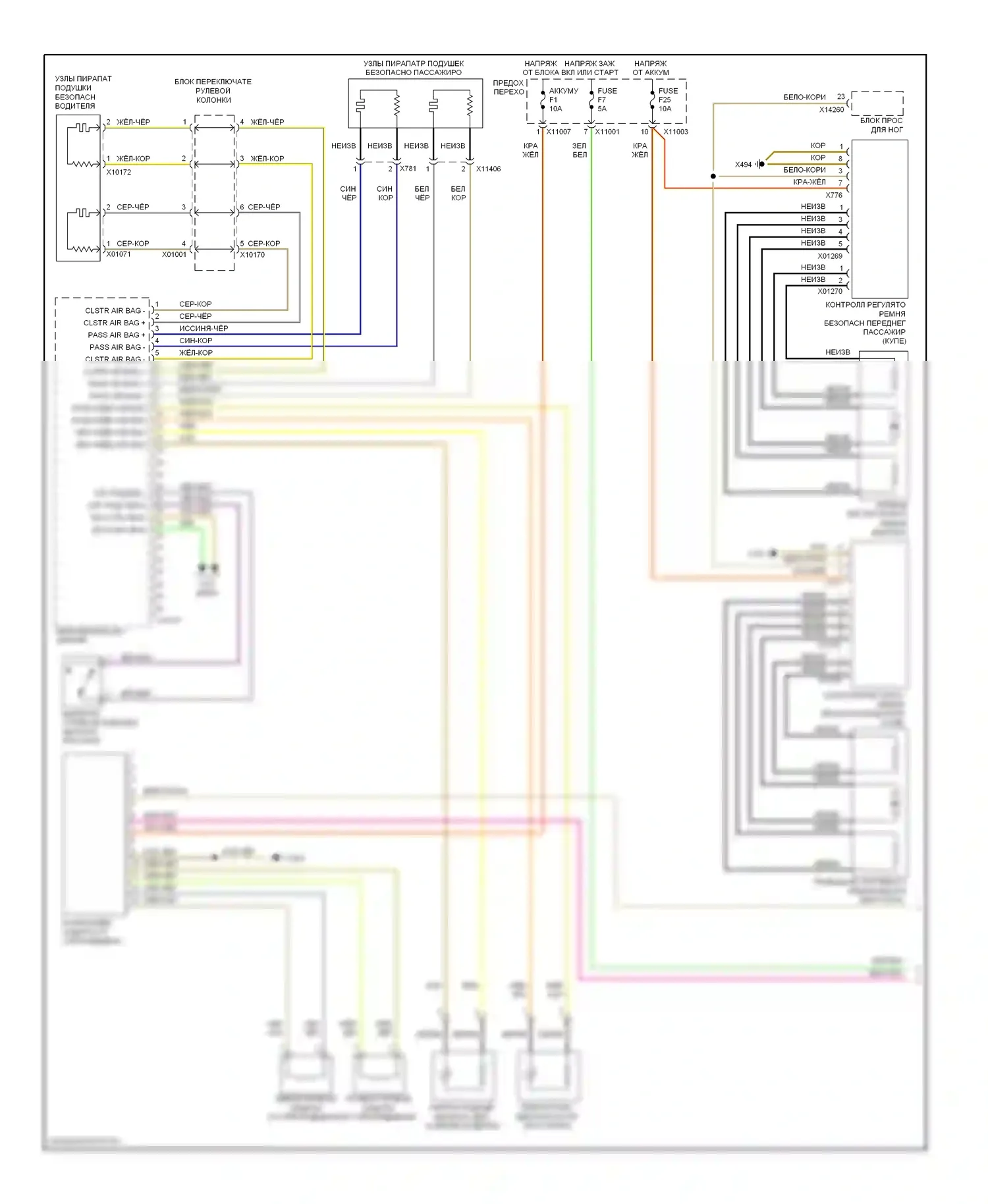 3 серия BMW E90/E91/E92/E93 (2005-2010): Электросхема подушек безопасности, без нескольких удерживающих систем (1 из 2) 