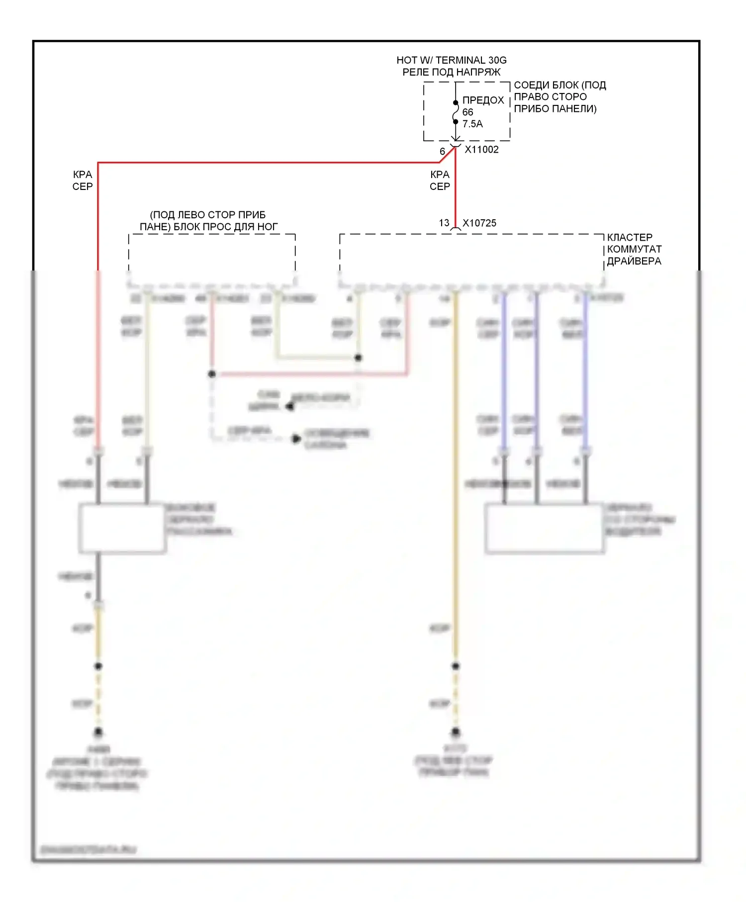 3 серия BMW E90/E91/E92/E93 (2005-2010): Электросхема управления зеркалами заднего вида, без обогреваемых зеркал 