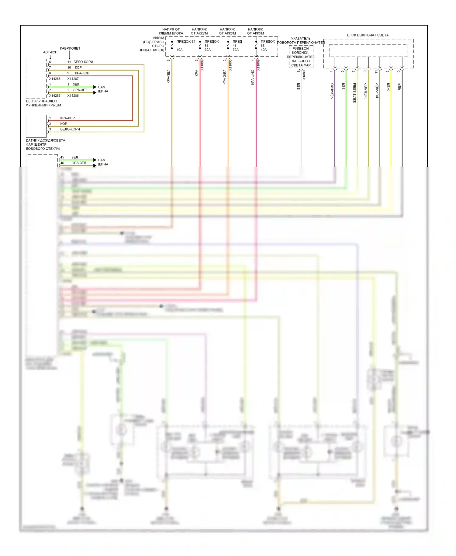 3 серия BMW F30/F31 (2011-2015): Электросхема фар, кабриолет без ксеноновых ламп 