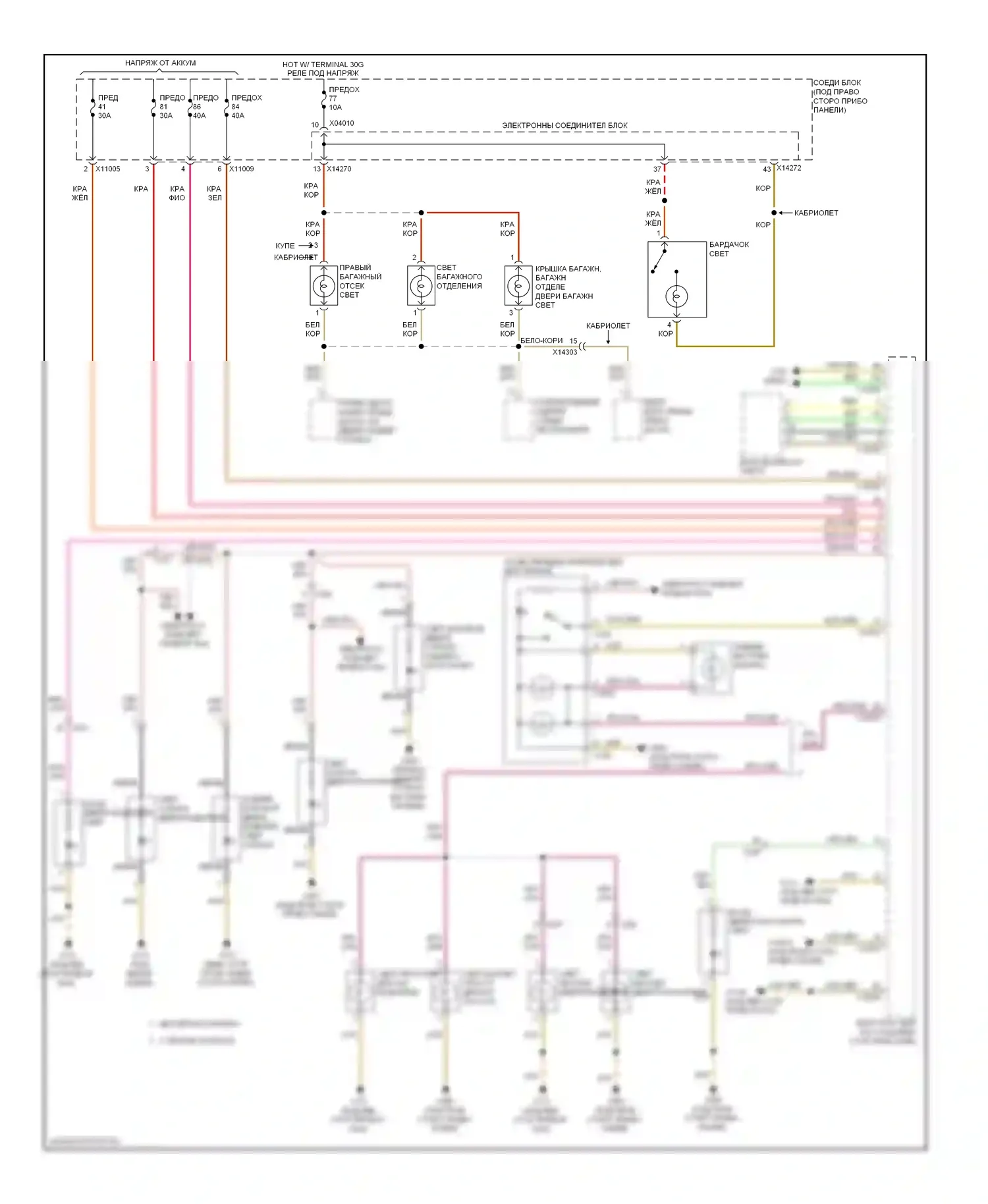 3 серия BMW F30/F31 (2011-2015): Электросхема освещения салона, кабриолет без функционального центра крыши 