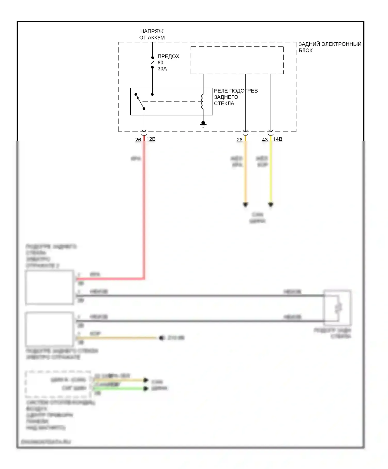 3 серия BMW F30/F31 (2011-2015): Электросхема заднего подогрева 