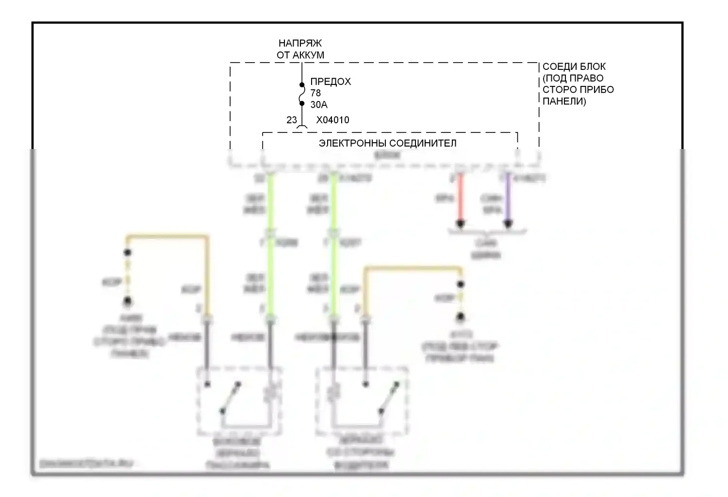 3 серия BMW F30/F31 (2011-2015): Электросхема зеркал с подогревом, кроме седана 