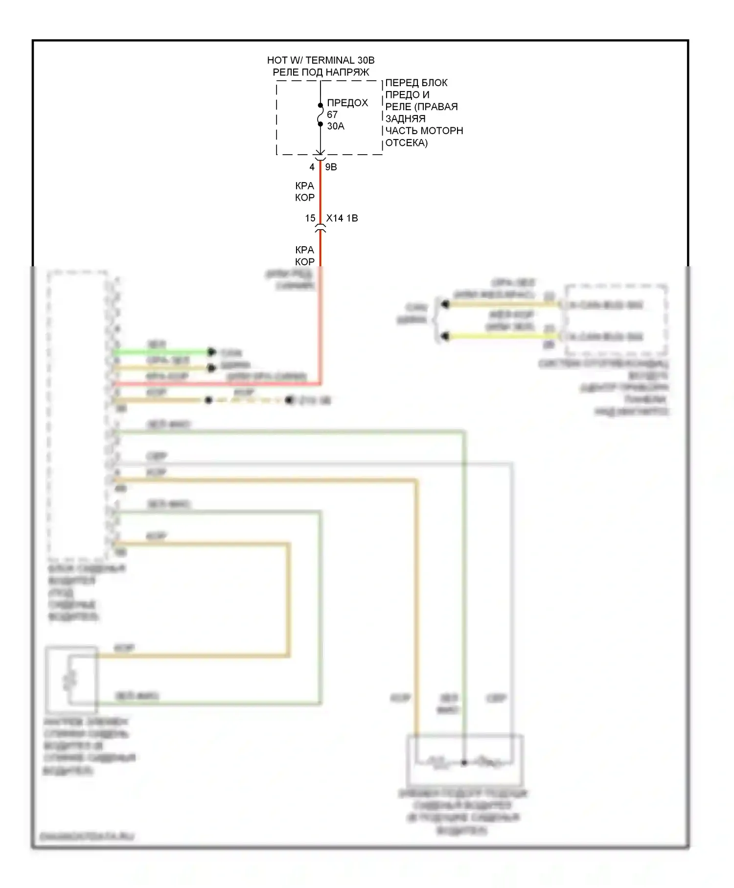 3 серия BMW F30/F31 (2011-2015): Электросхема передних обогреваемых сидений, седан с памятью 