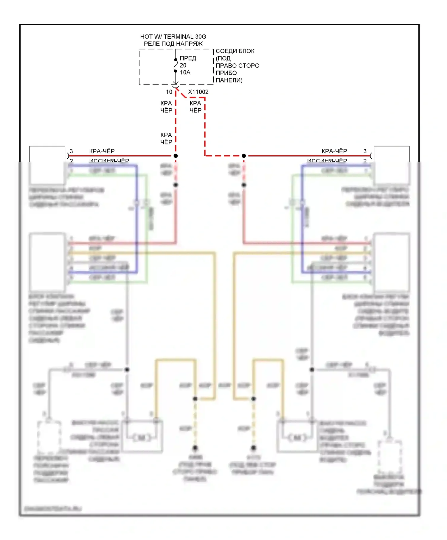 3 серия BMW F30/F31 (2011-2015): Электросхема спортивных сидений, кроме седана 