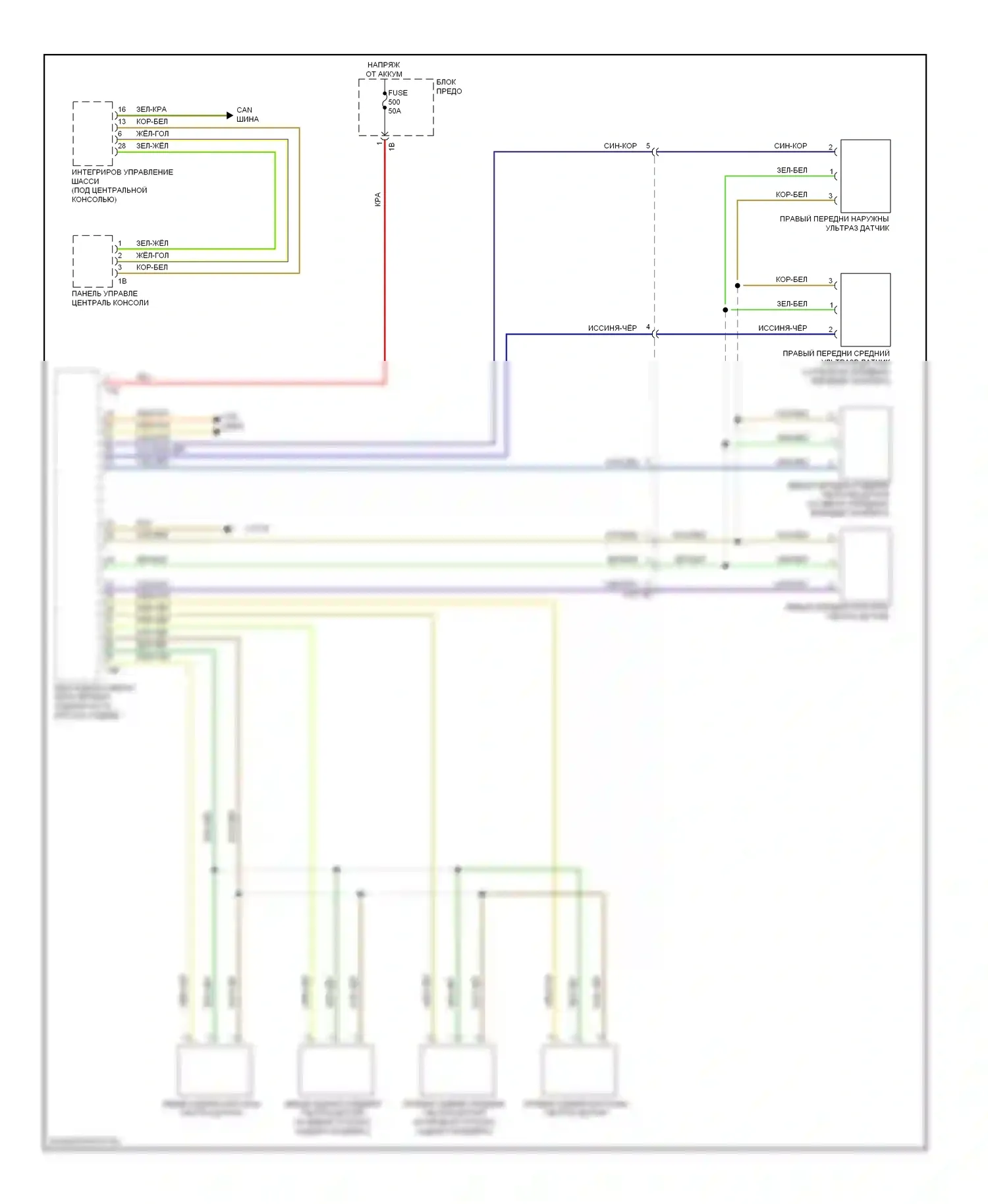 3 серия BMW F30/F31 (2011-2015): Электросхема парктроника, без парковочного маневрирующего помощника 