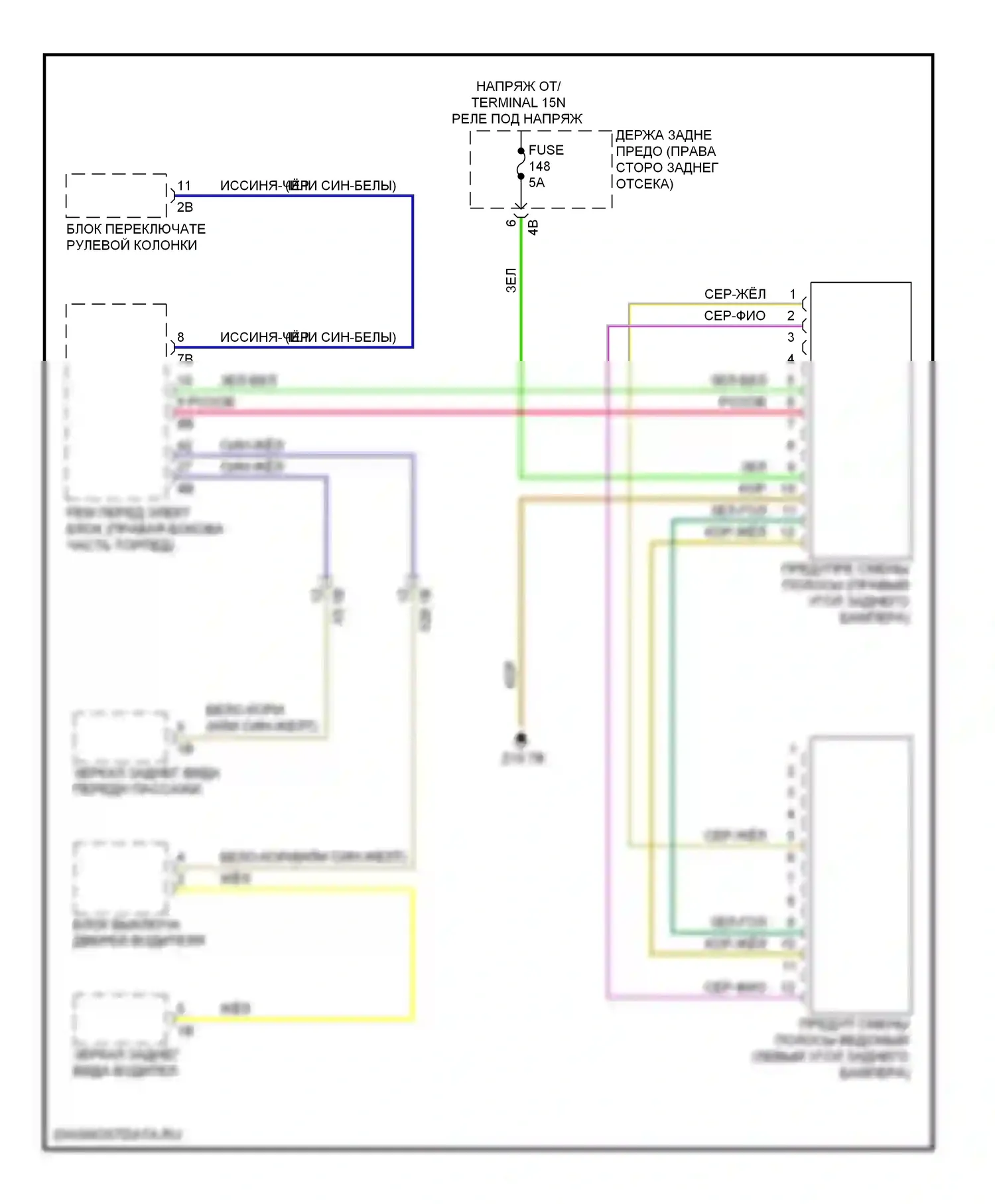3 серия BMW F30/F31 (2011-2015): Электросхема сигнализации о выезде с полосы движения, без камеры 