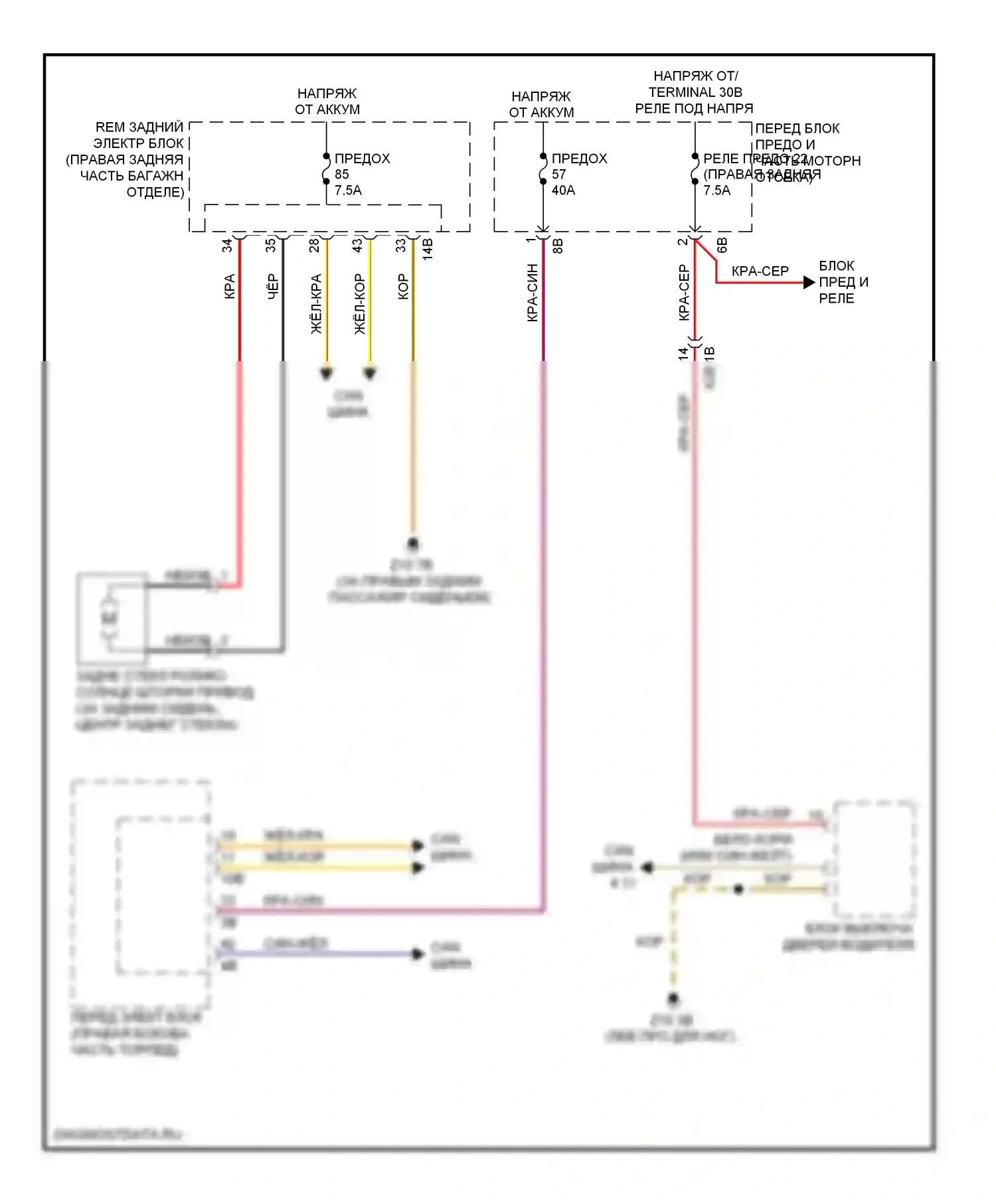 3 серия GT BMW F34 (2011-2016): Электросхема солнцезащитного козырька заднего стекла 