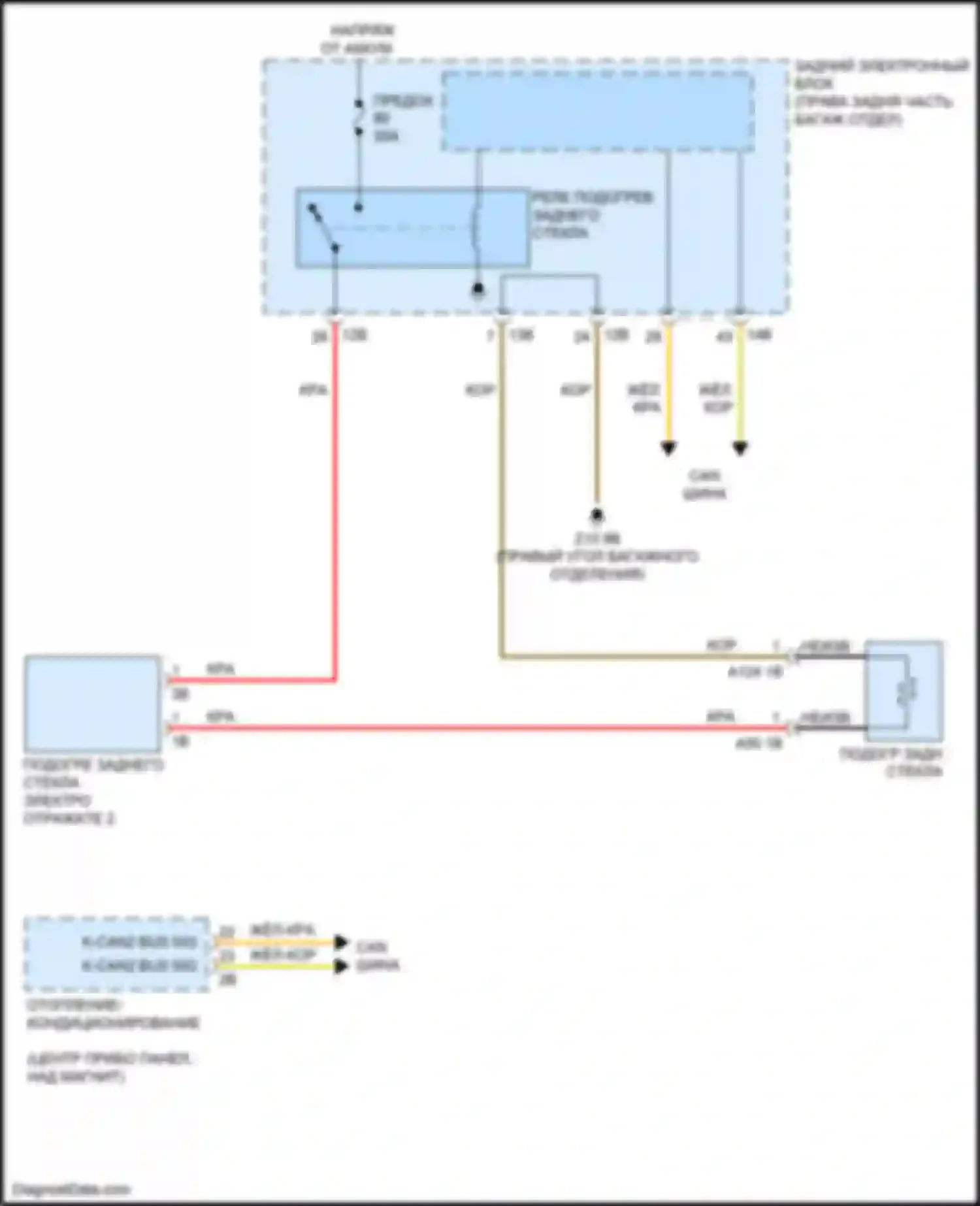 Электросхема подключения подогрева заднего стекла для BMW 3 серия GT F34 рестайлинг (2015-2020)
